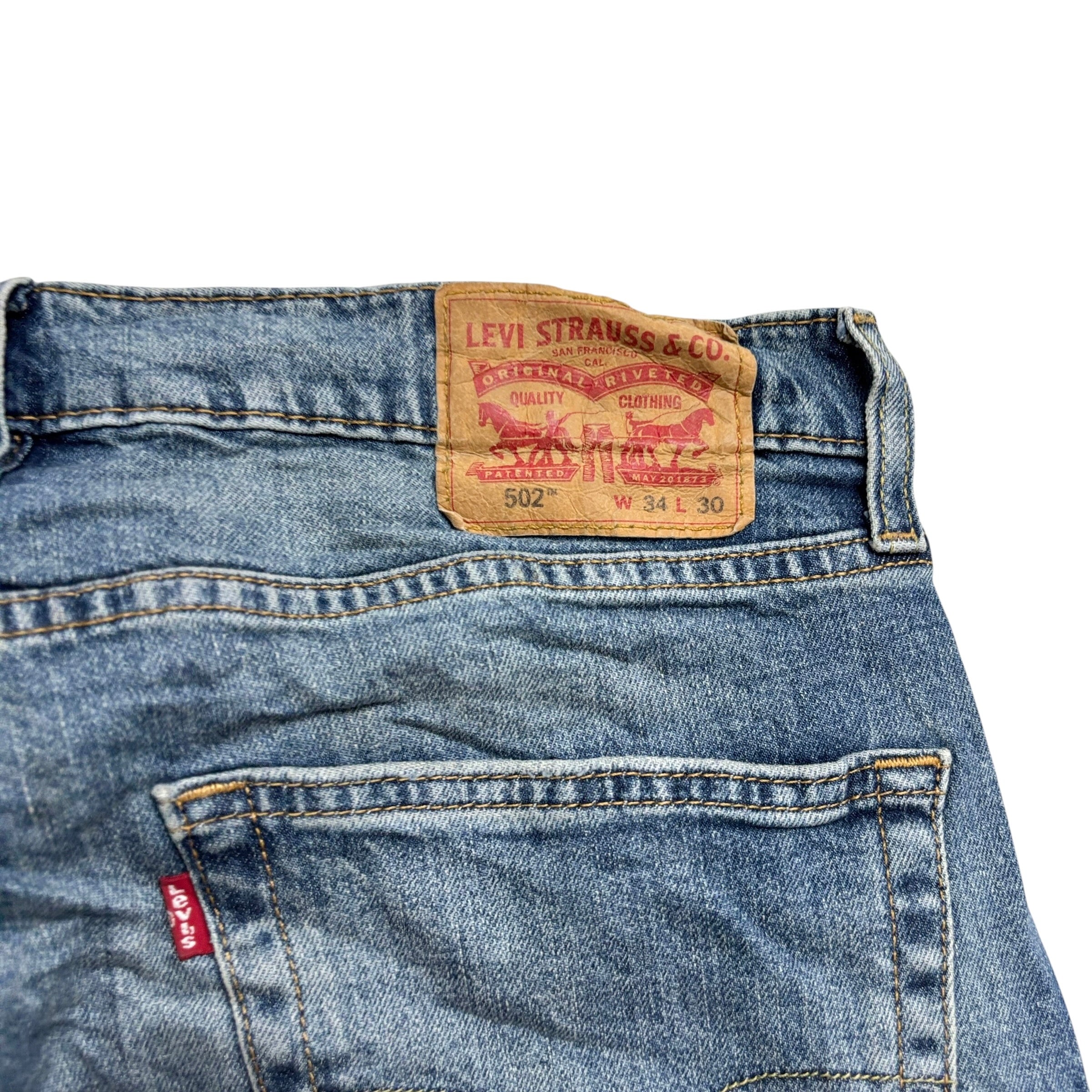 Levis 502 Jeans W34 L30 Mens Mid Blue Regular Tapered Fit Stretch Denim (E)