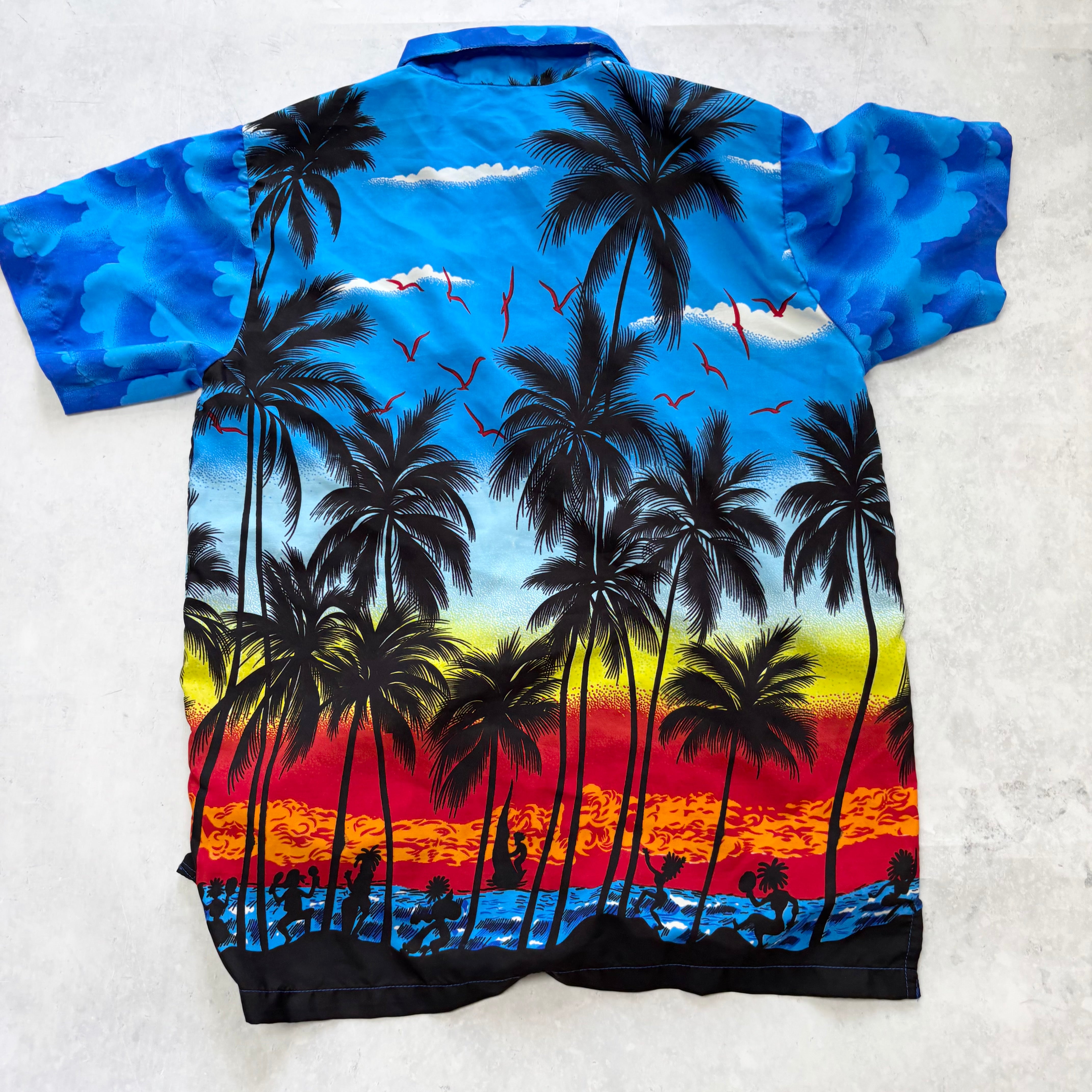 Hawaiian Shirt Mens Medium Blue Floral Aloha Short Sleeve Polyester