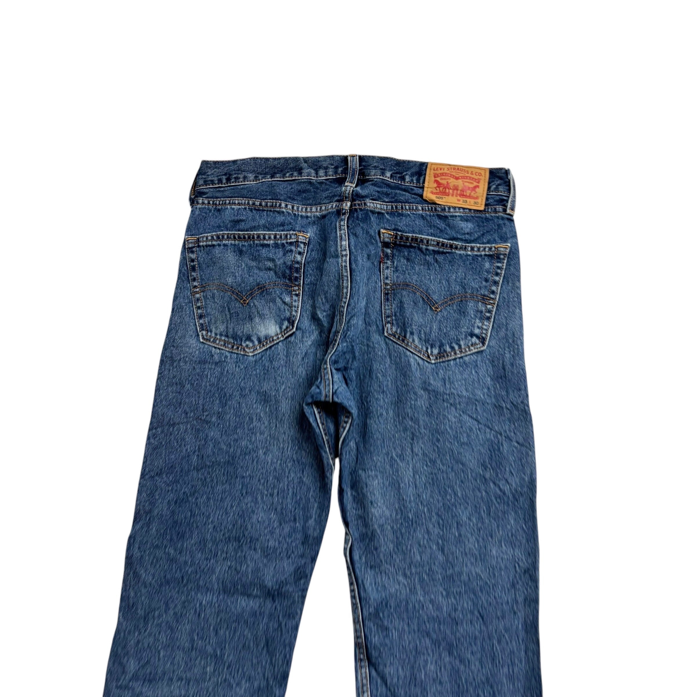 Levis 505 Jeans W33 L30 Mens Mid Blue Regular Straight Fit Denim (E)