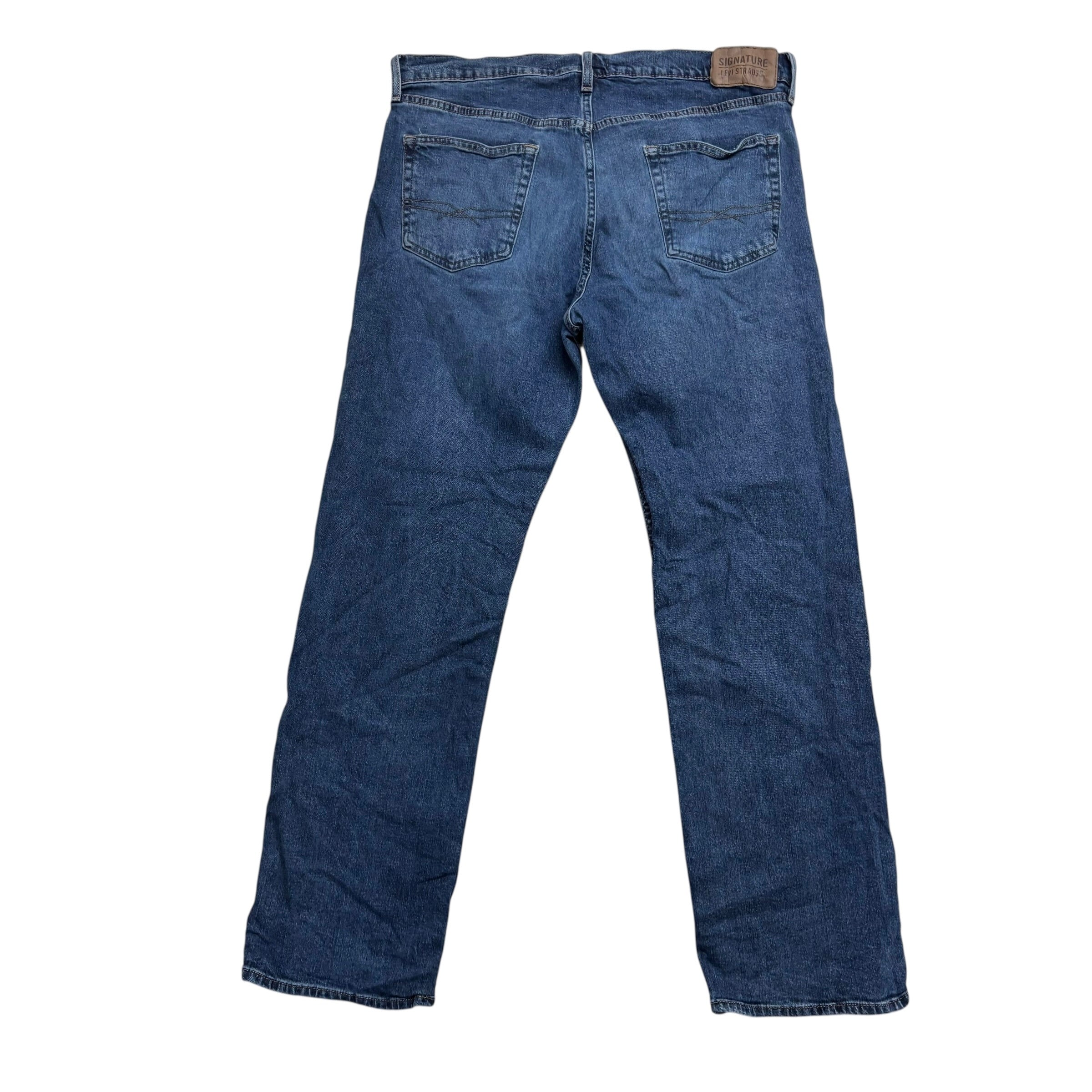Levis Signature Jeans W36 L32 Mens Mid Blue Relaxed Straight Stretch Denim (E)