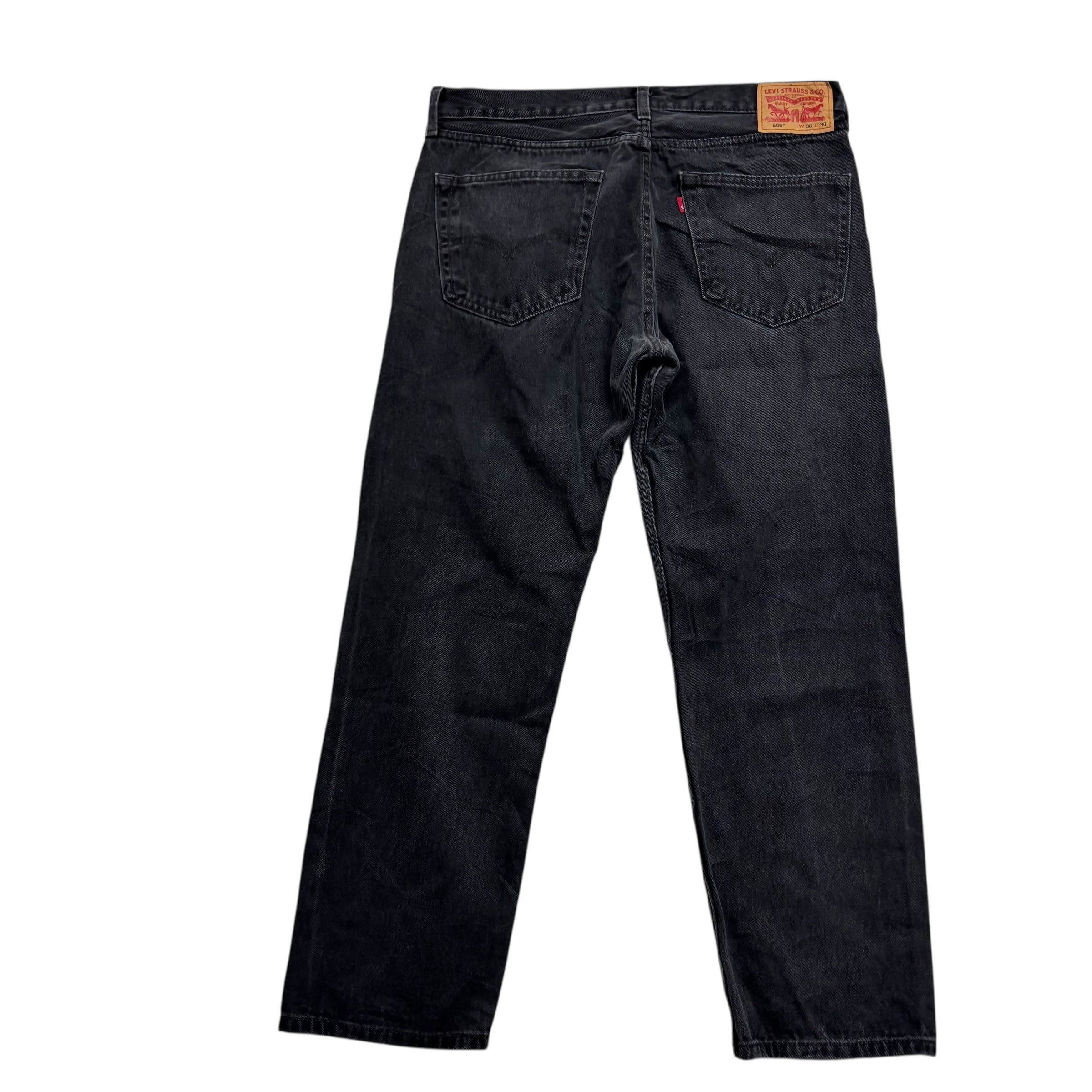 Levis 505 Jeans W36 L30 Mens Black Regular Straight Fit Denim (E)