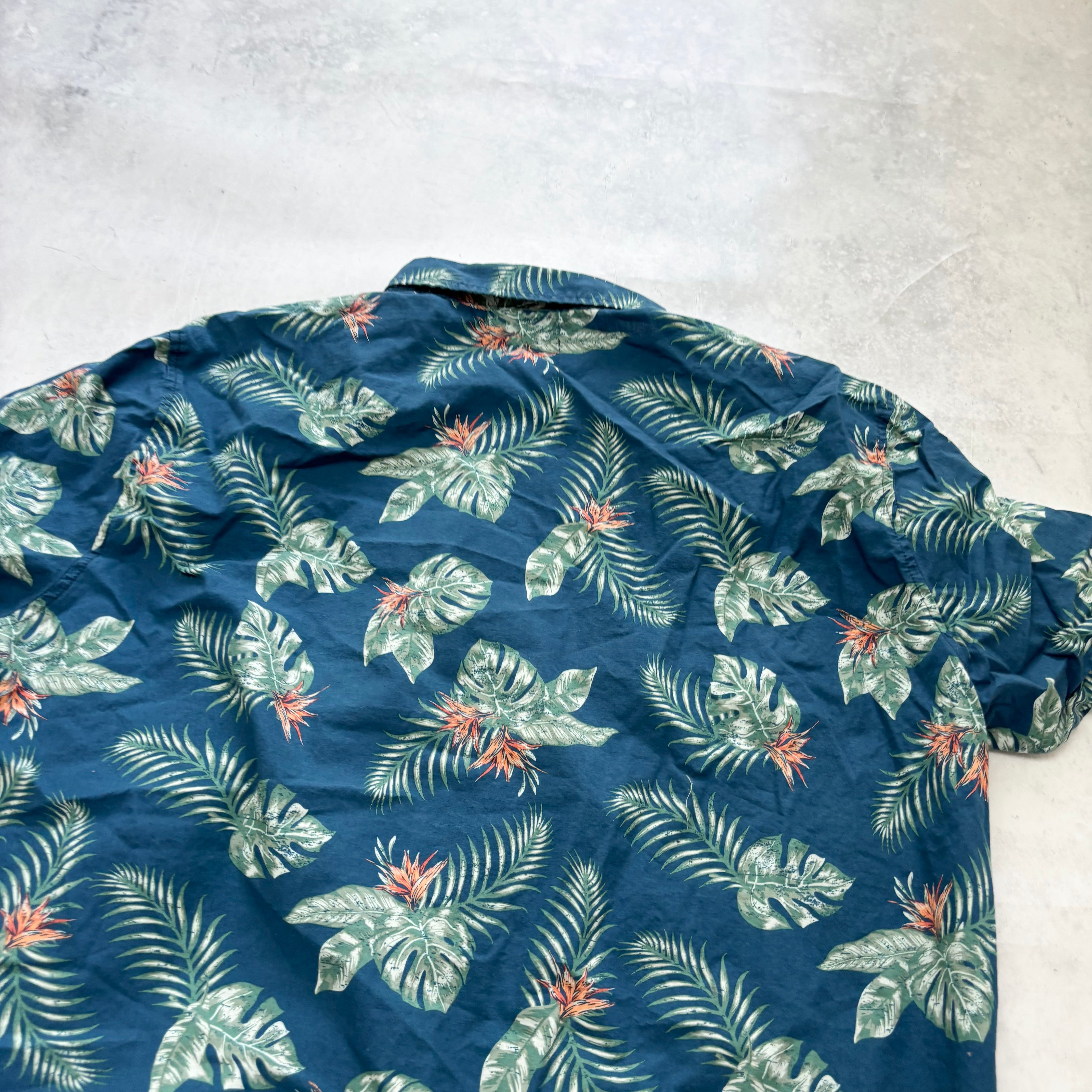 Hawaiian Shirt Mens Large Navy Multi Floral Aloha Short Sleeve Cotton (E)