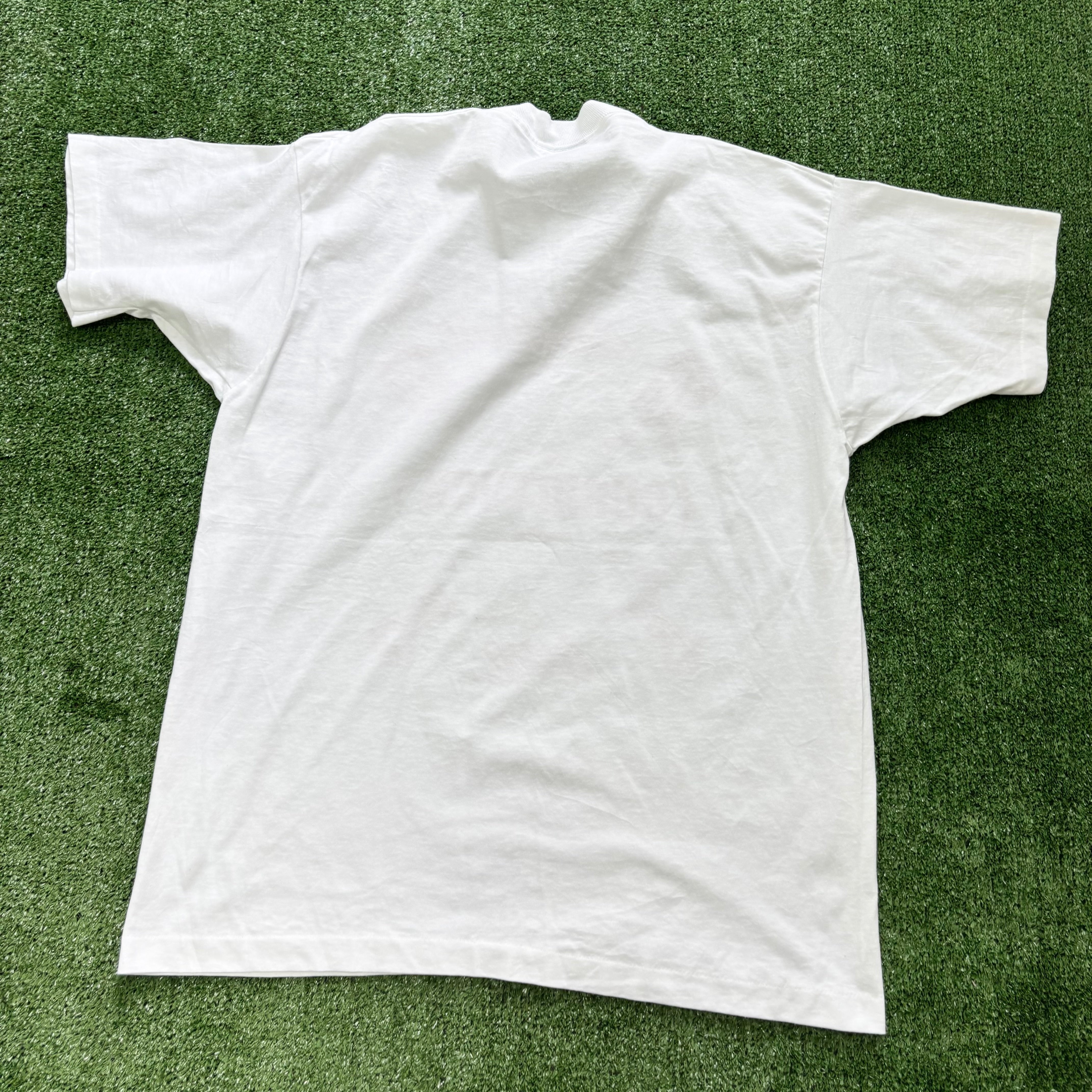 Vintage T Shirt Mens Large White Single Stitch Graphic Print 90s Baseball (E)