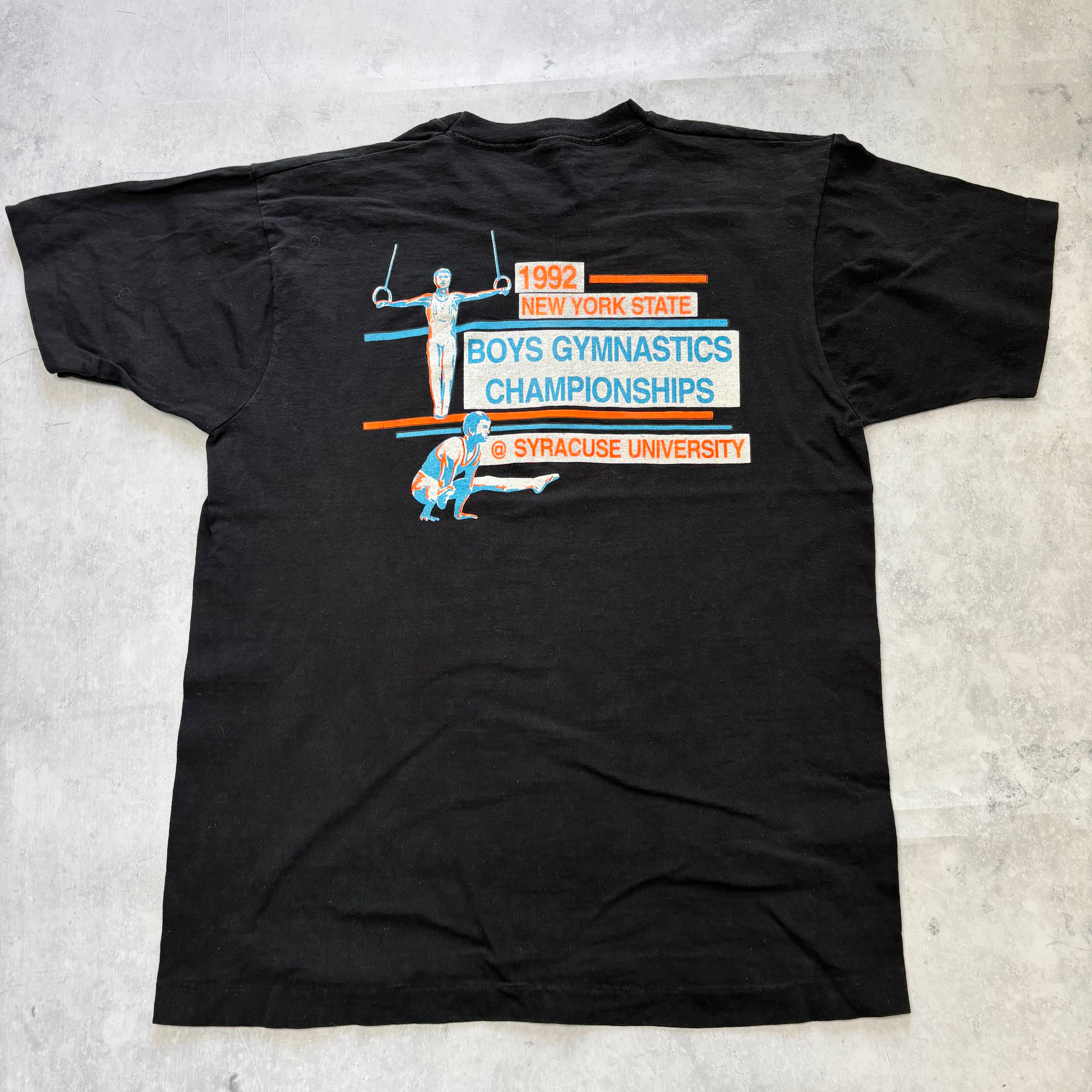 Vintage T Shirt Mens XL Black Single Stitch Graphic Print 90s Gymnastics (E)