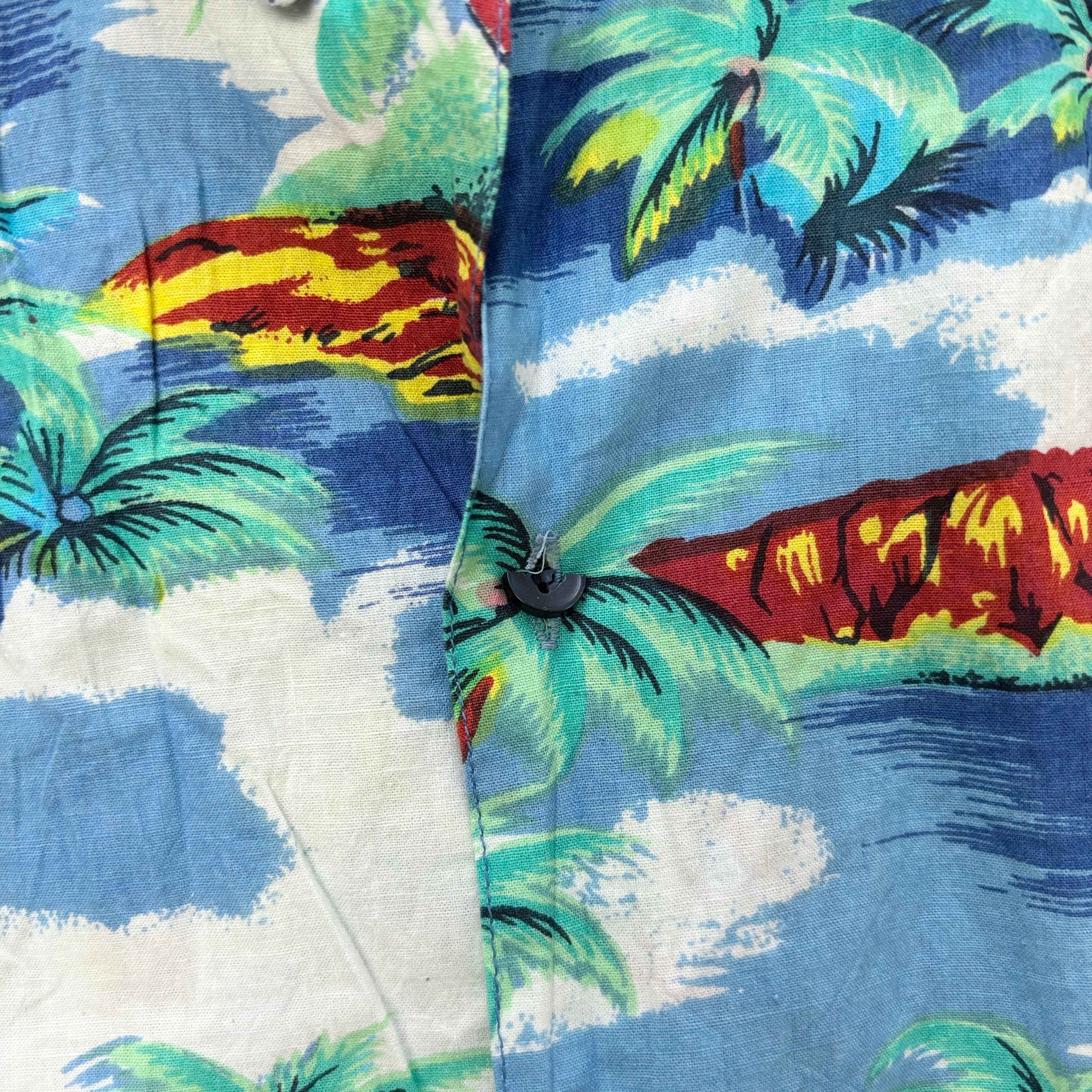 Vintage Hawaiian Shirt Mens XL Blue Multi Floral Aloha Short Sleeve
