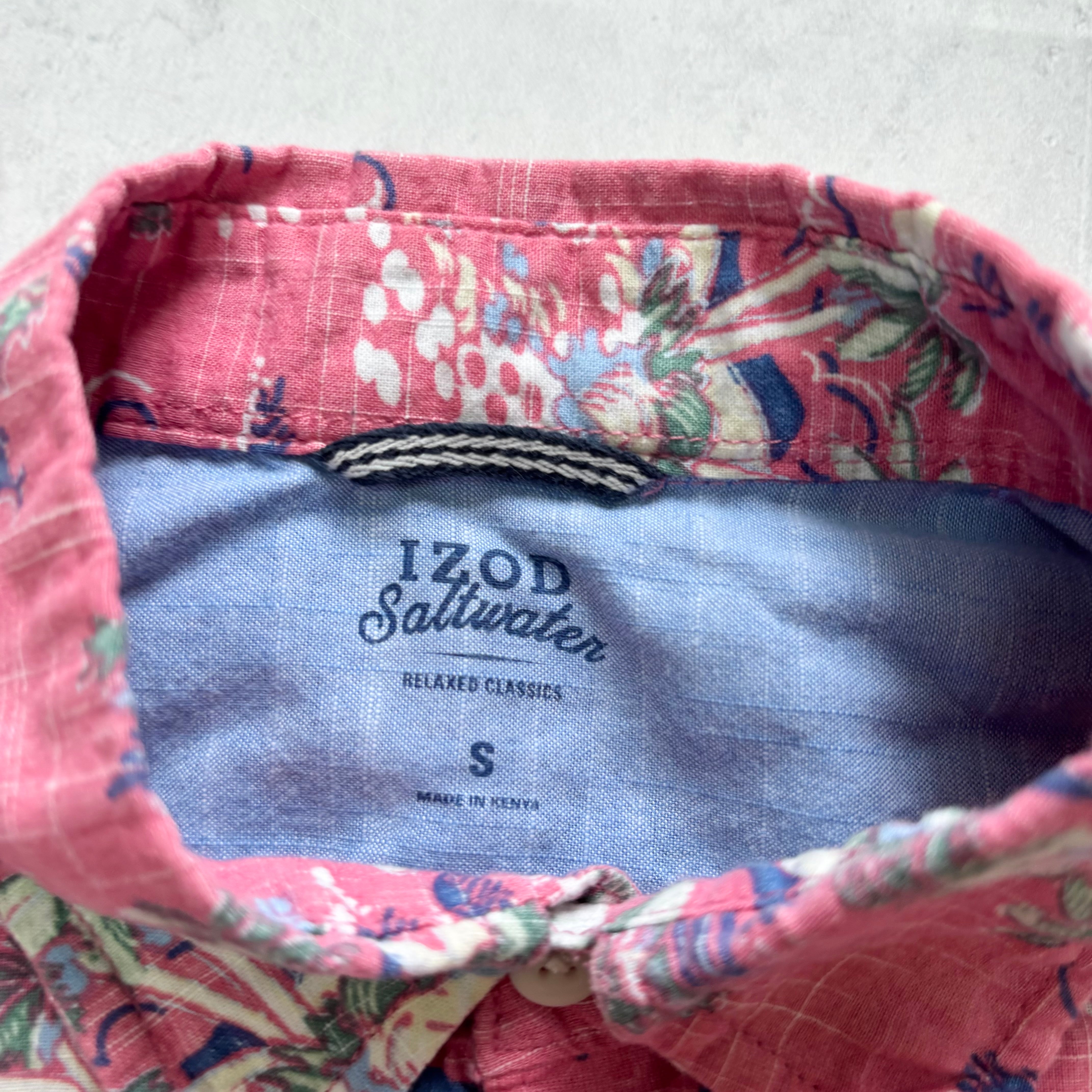 IZOD Hawaiian Shirt Mens Small Pink Short Sleeve Cotton (E)