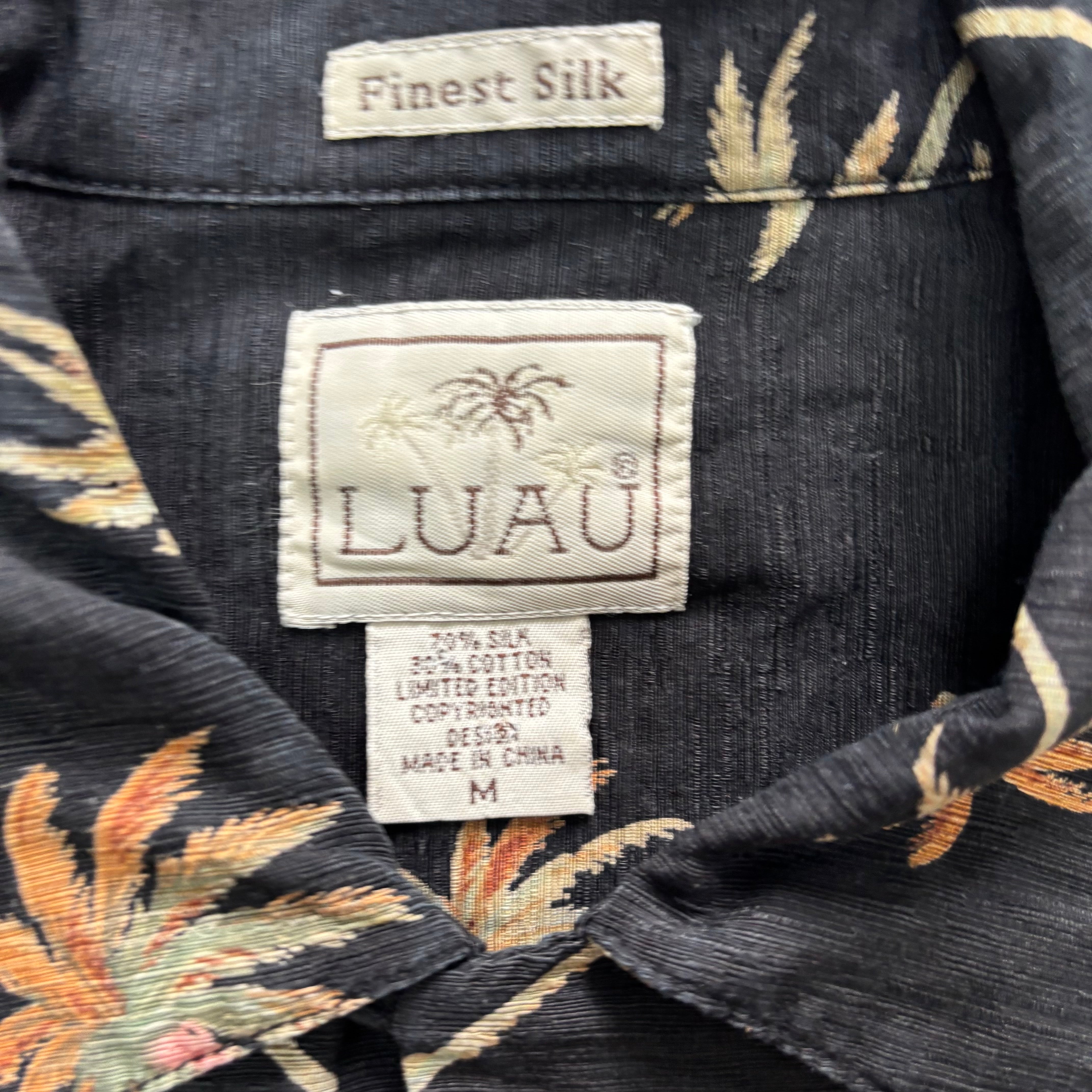 Vintage Hawaiian Shirt Mens Medium Black Silk Floral Aloha Short Sleeve (E)