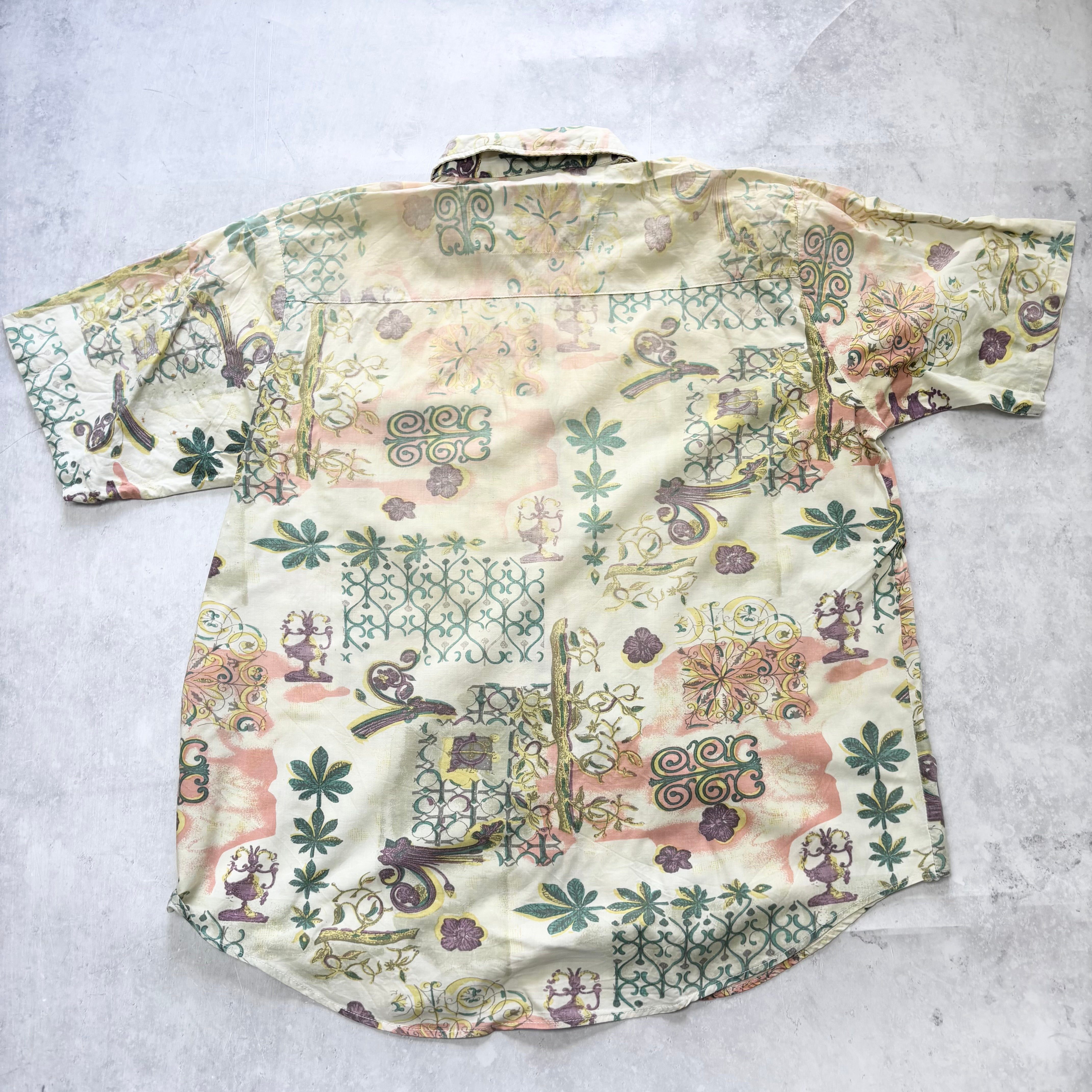 Vintage Hawaiian Shirt Mens Large Yellow Floral Aloha Short Sleeve (E)