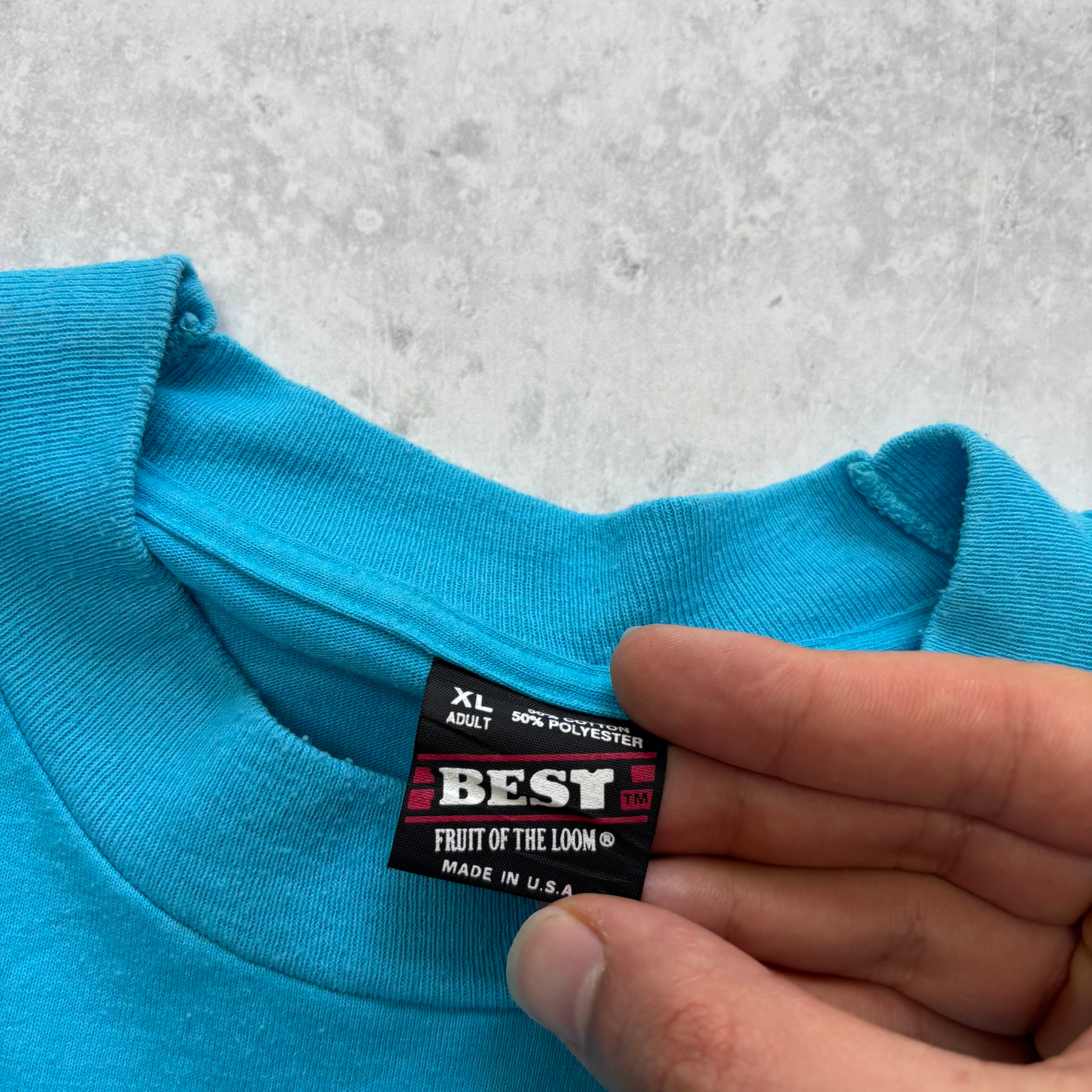 Vintage T Shirt Mens XL Blue Single Stitch Graphic Print 90s Cycling (E)