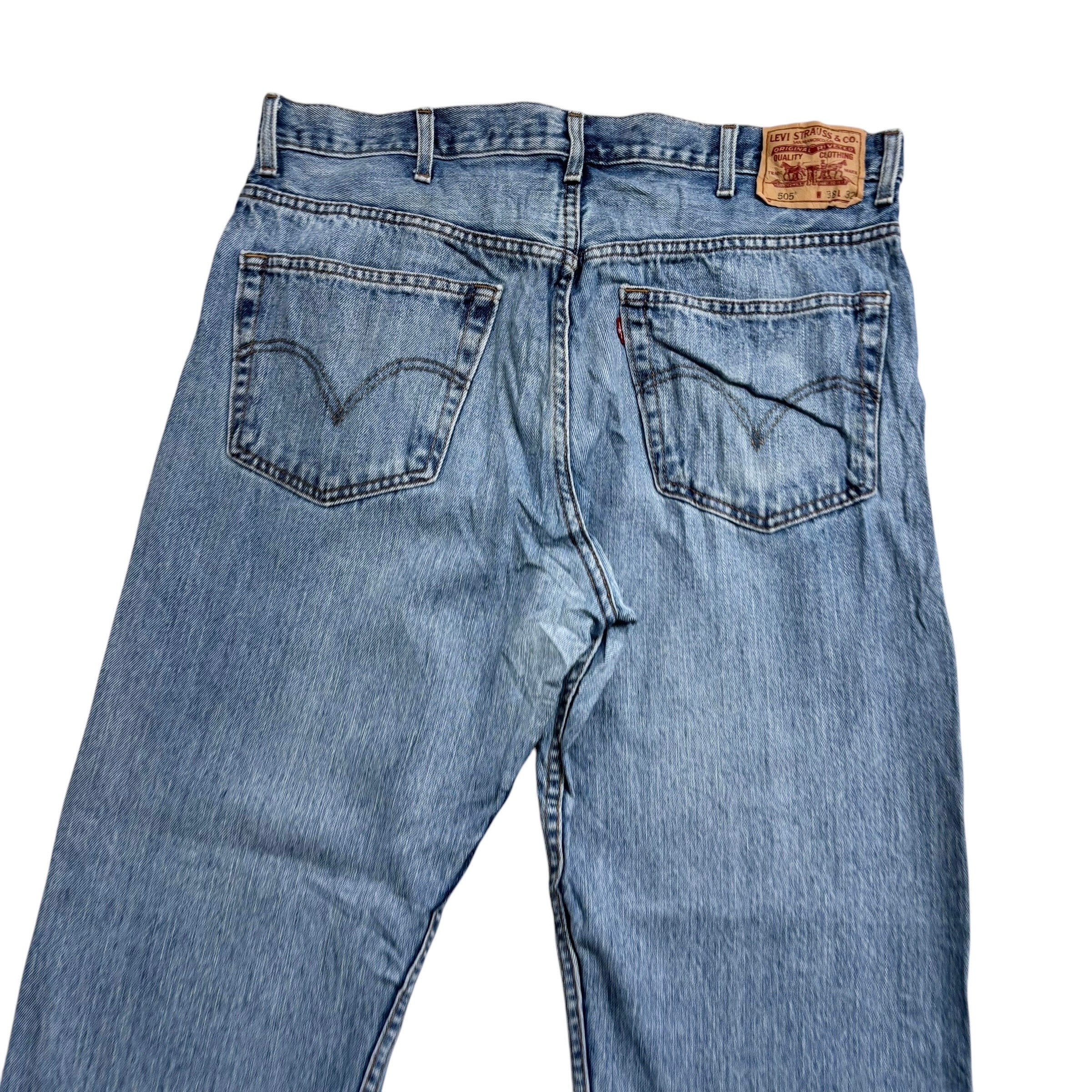 Levis 505 Jeans W38 L32 Mens Light Blue Regular Straight Fit Vintage Denim (E)