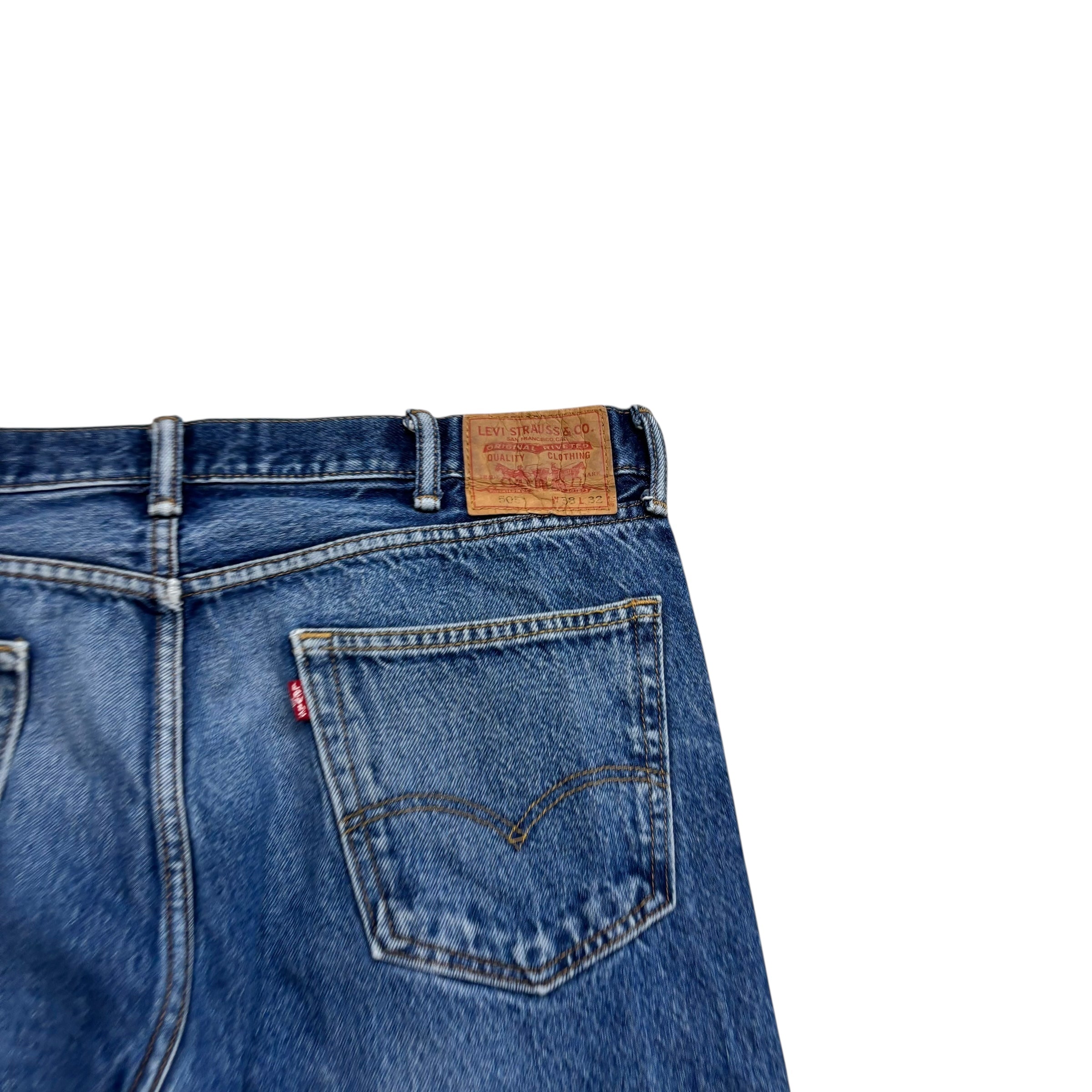 Levis 505 Jeans W38 L32 Mens Mid Blue Regular Straight Fit Vintage Denim