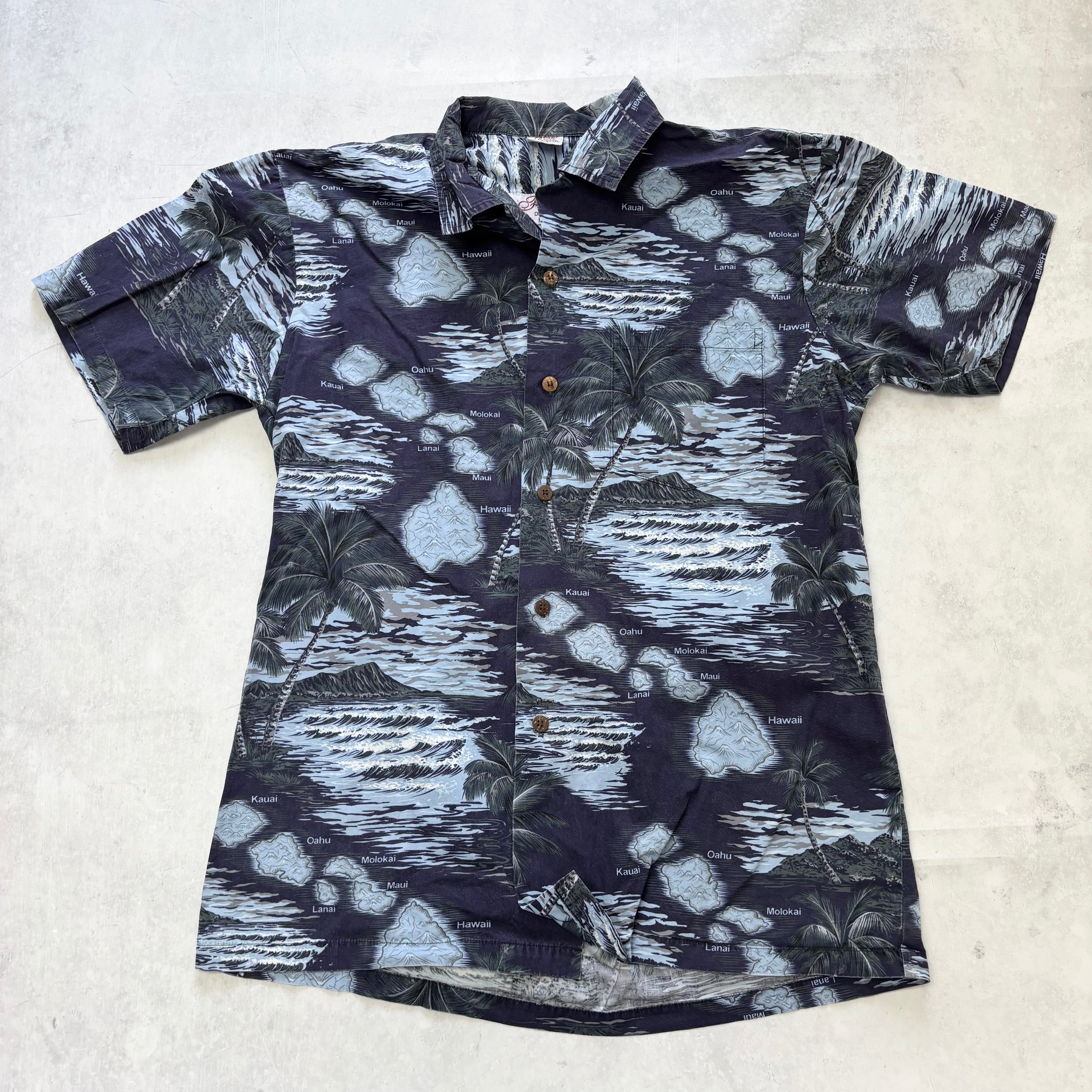 Vintage Hawaiian Shirt Mens Medium Blue Floral Aloha Short Sleeve Cotton (E)