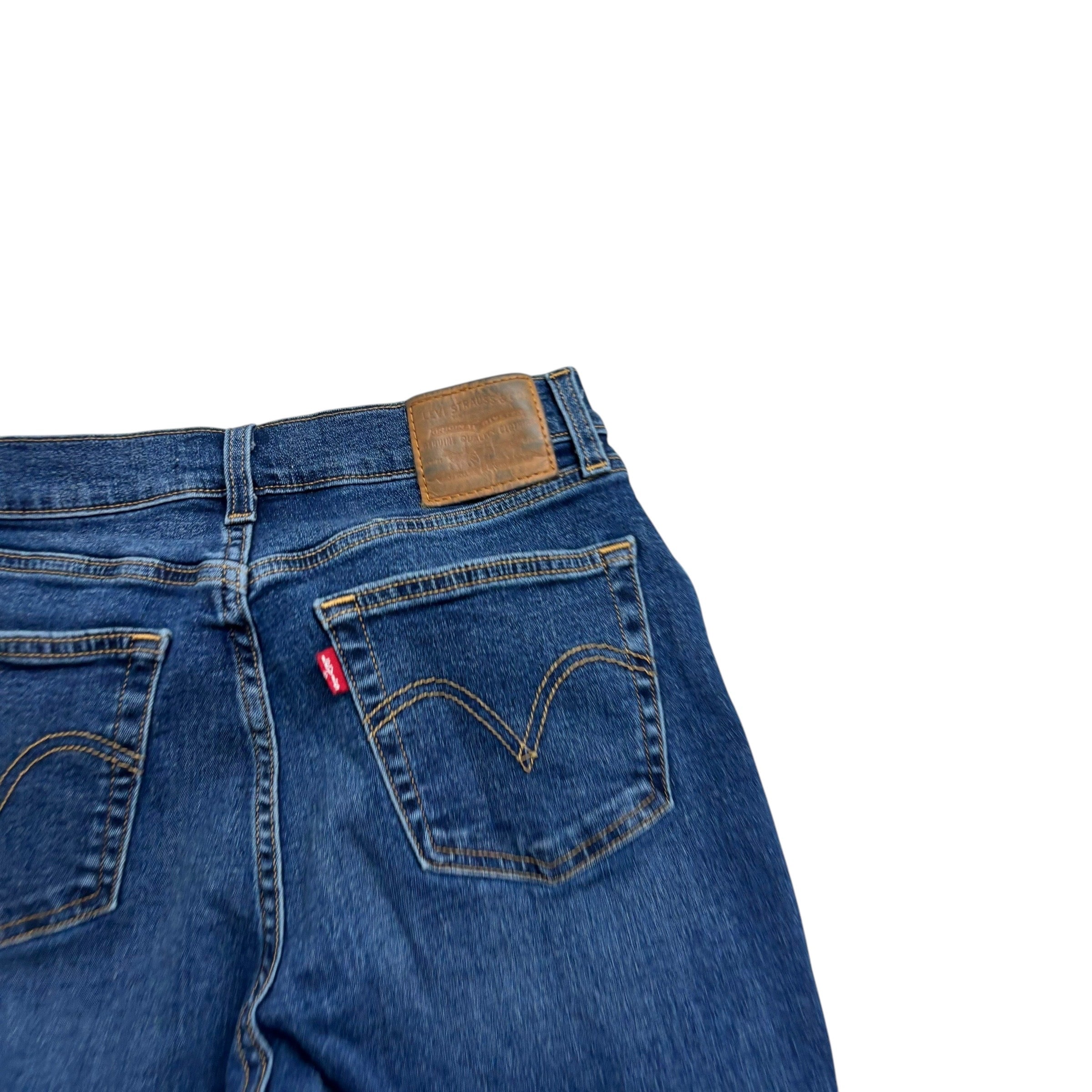 Levis Boyfriend Jeans W27 L27 Womens Mid Blue High Rise Distressed Stretch Denim