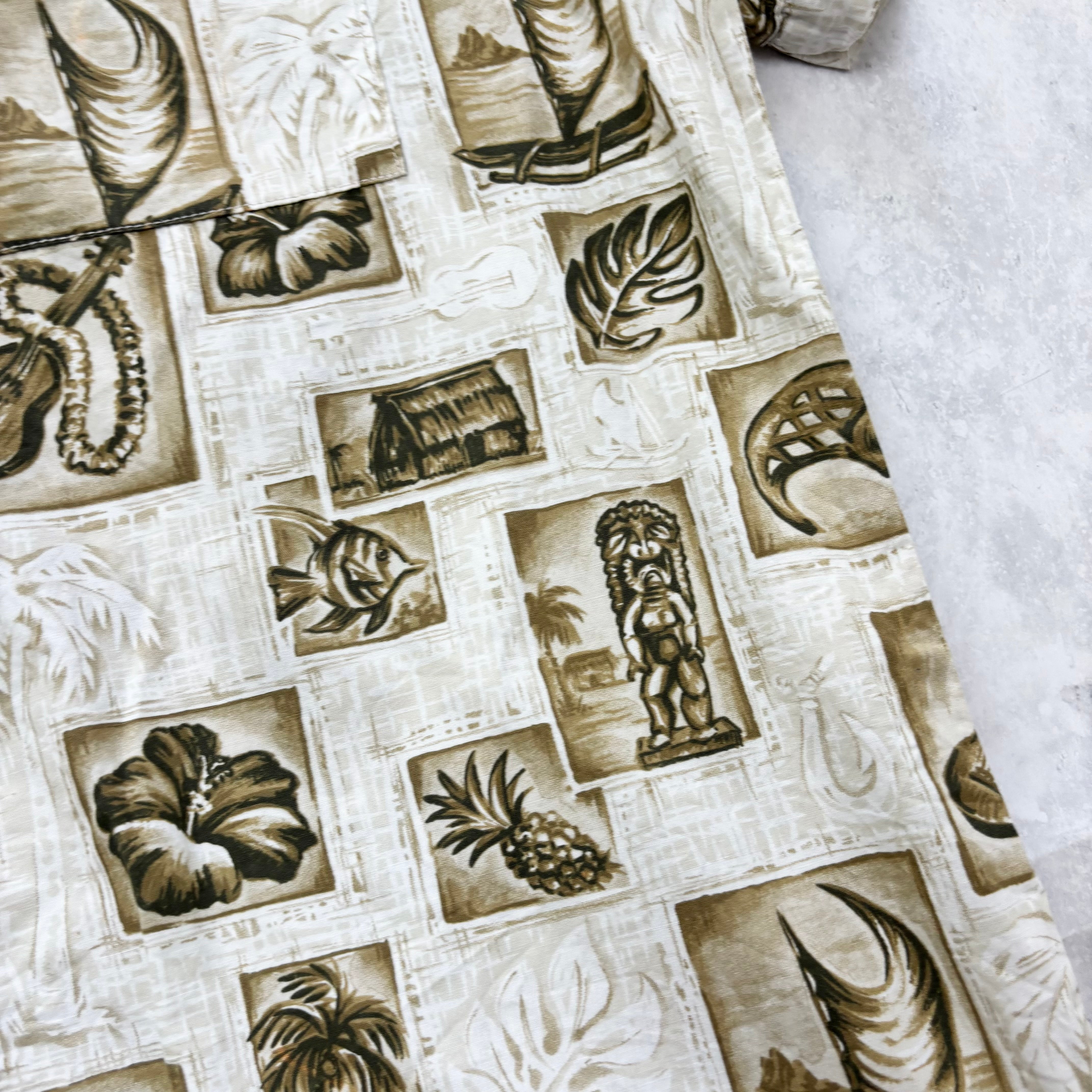 Vintage Hawaiian Shirt Mens XXL Beige Floral Aloha Short Sleeve (E)