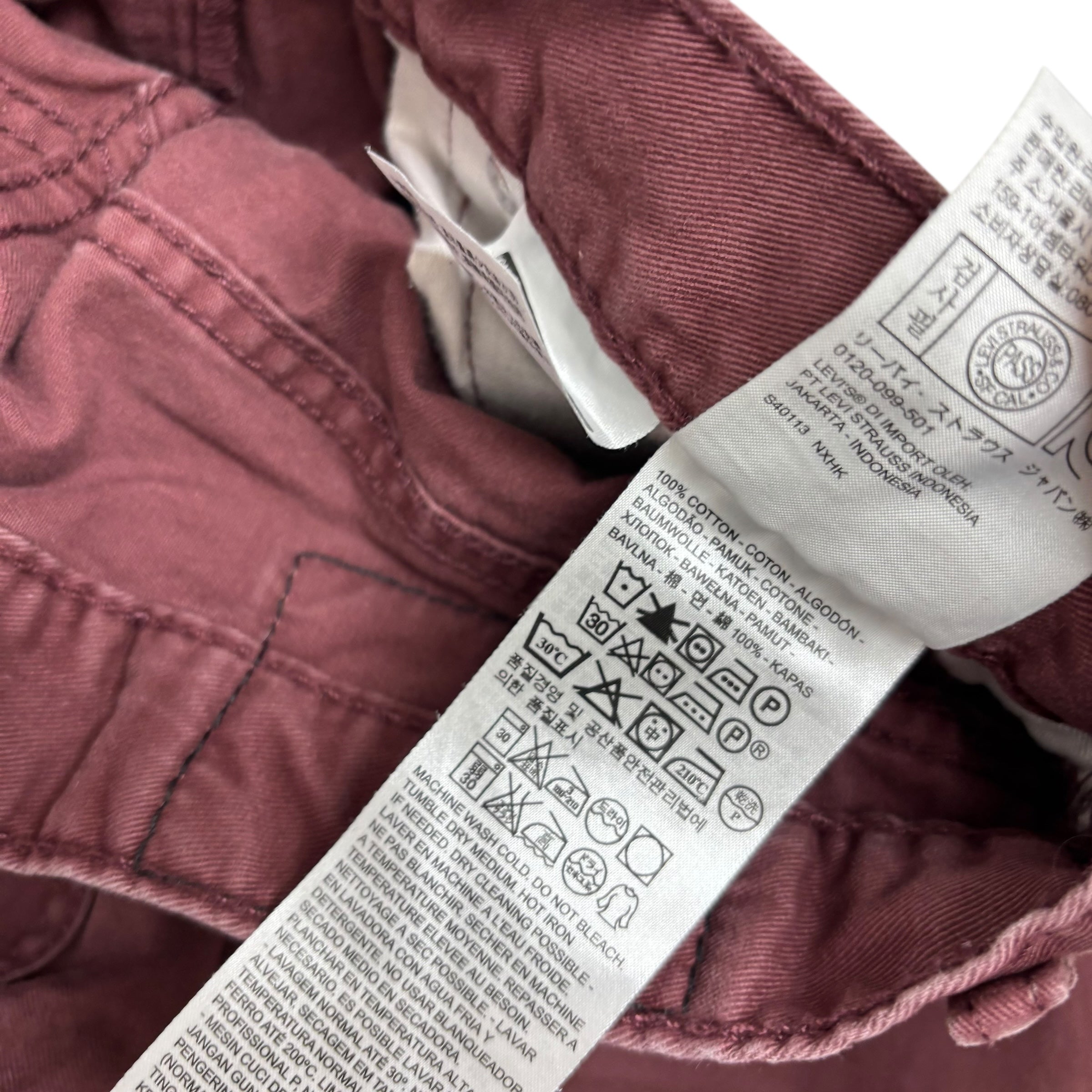 Levis 514 Trousers W32 L32 Mens Burgundy Regular Straight Fit Cotton Pants