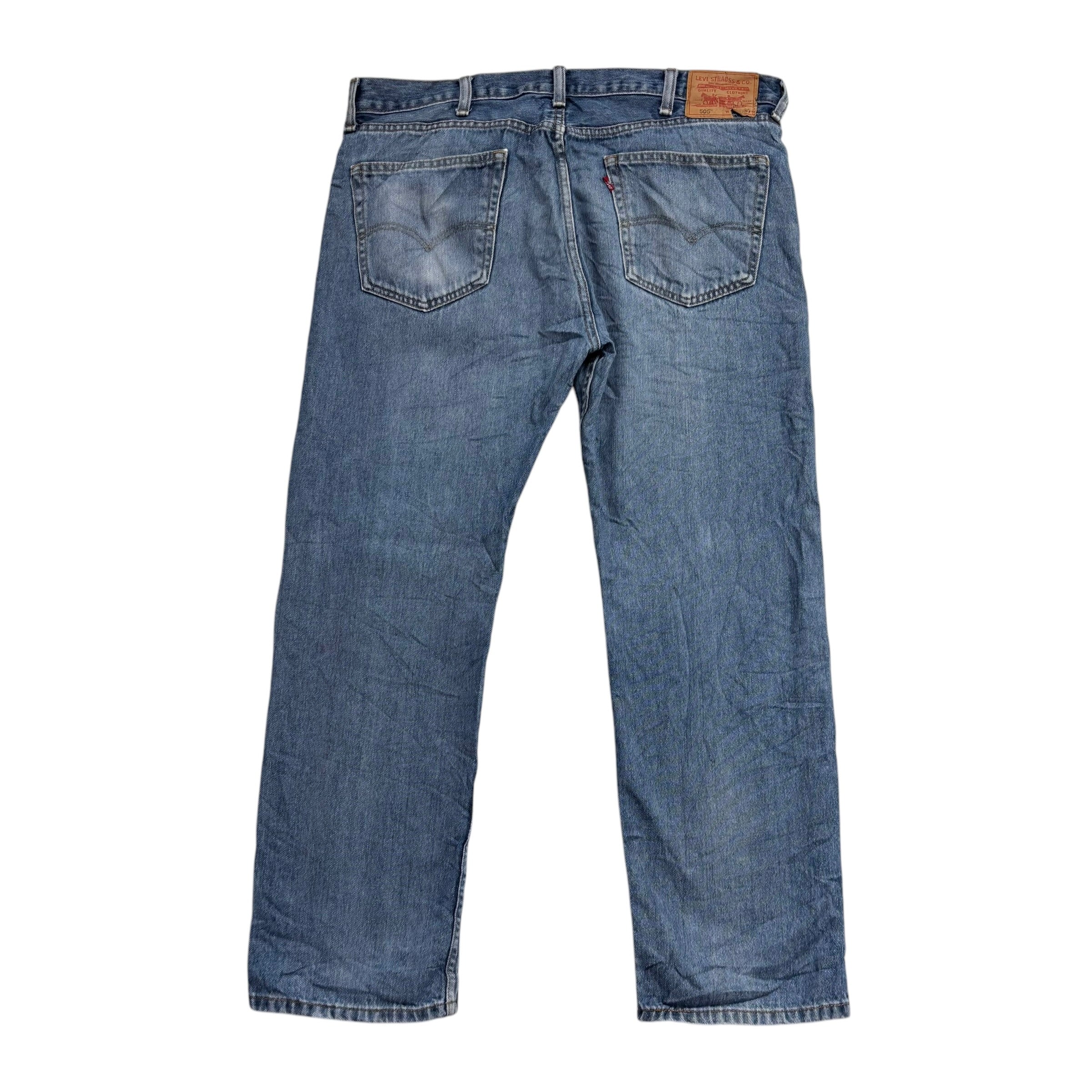 Levis 505 Jeans W38 L30 Mens Mid Blue Regular Straight Fit Vintage Denim (E)