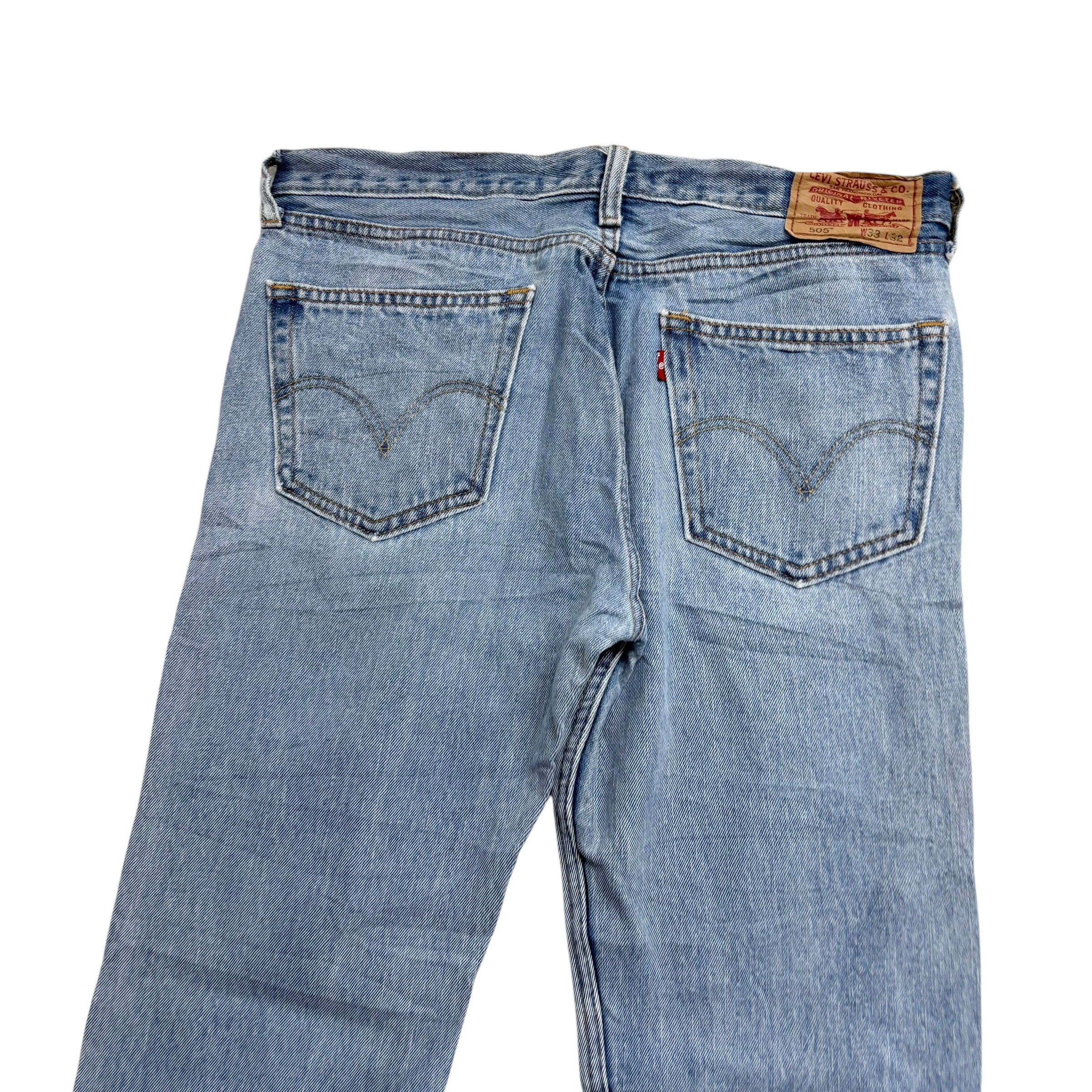 Levis 505 Jeans W33 L32 Mens Light Blue Regular Straight Fit Vintage Denim