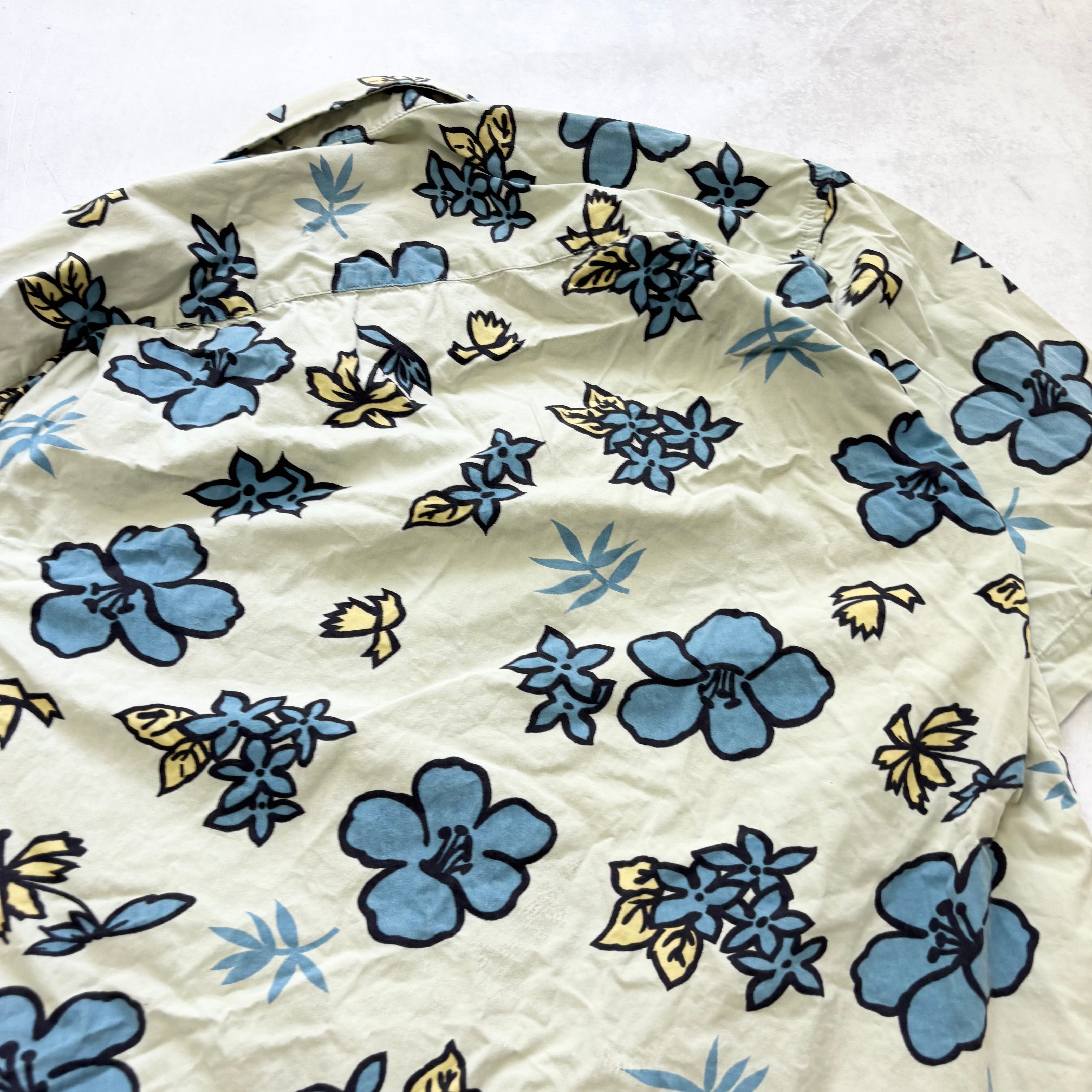Hawaiian Shirt Mens Large Green Floral Aloha Short Sleeve (E)