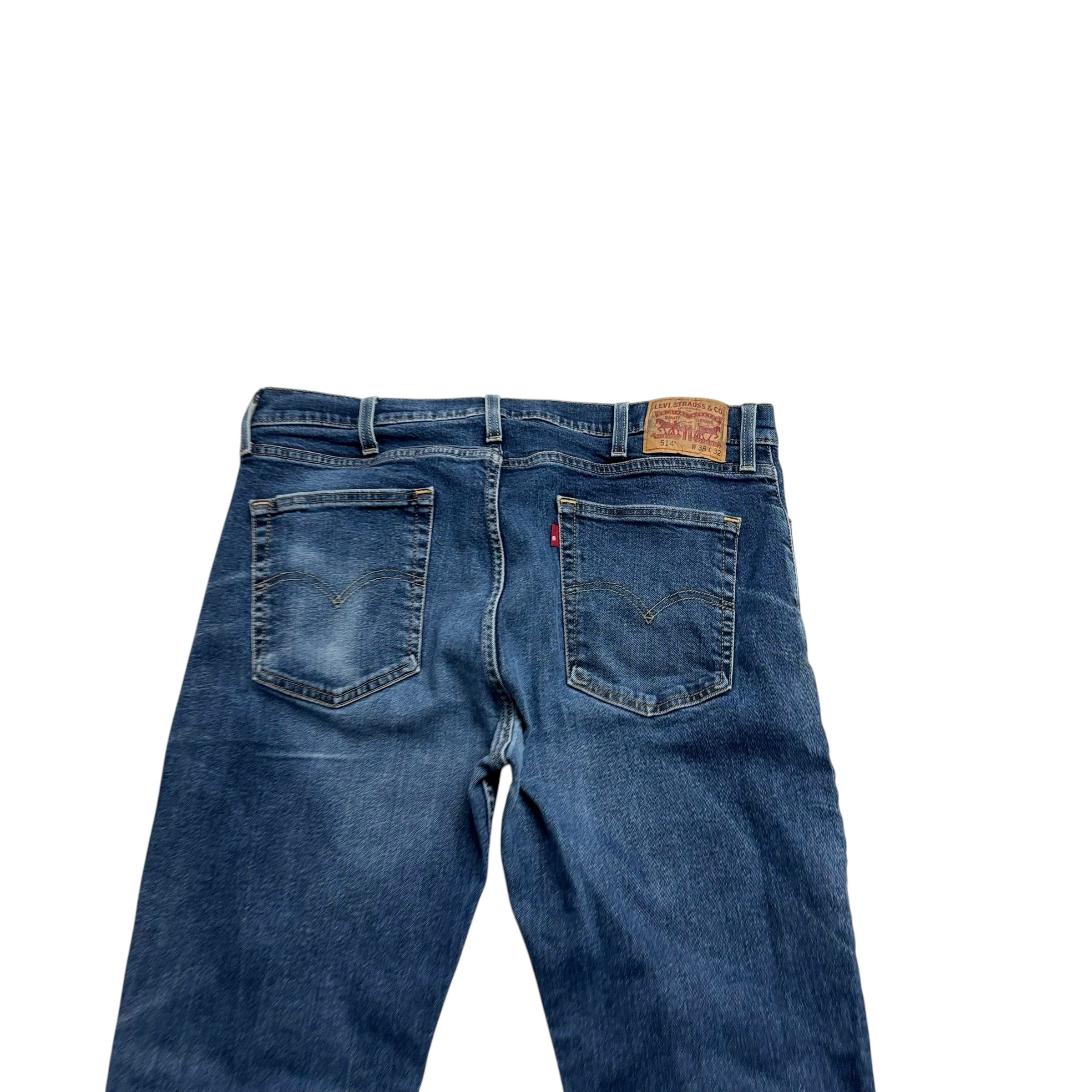 Levis 514 Jeans W38 L32 Mens Mid Blue Regular Straight Fit Stretch Denim (F)