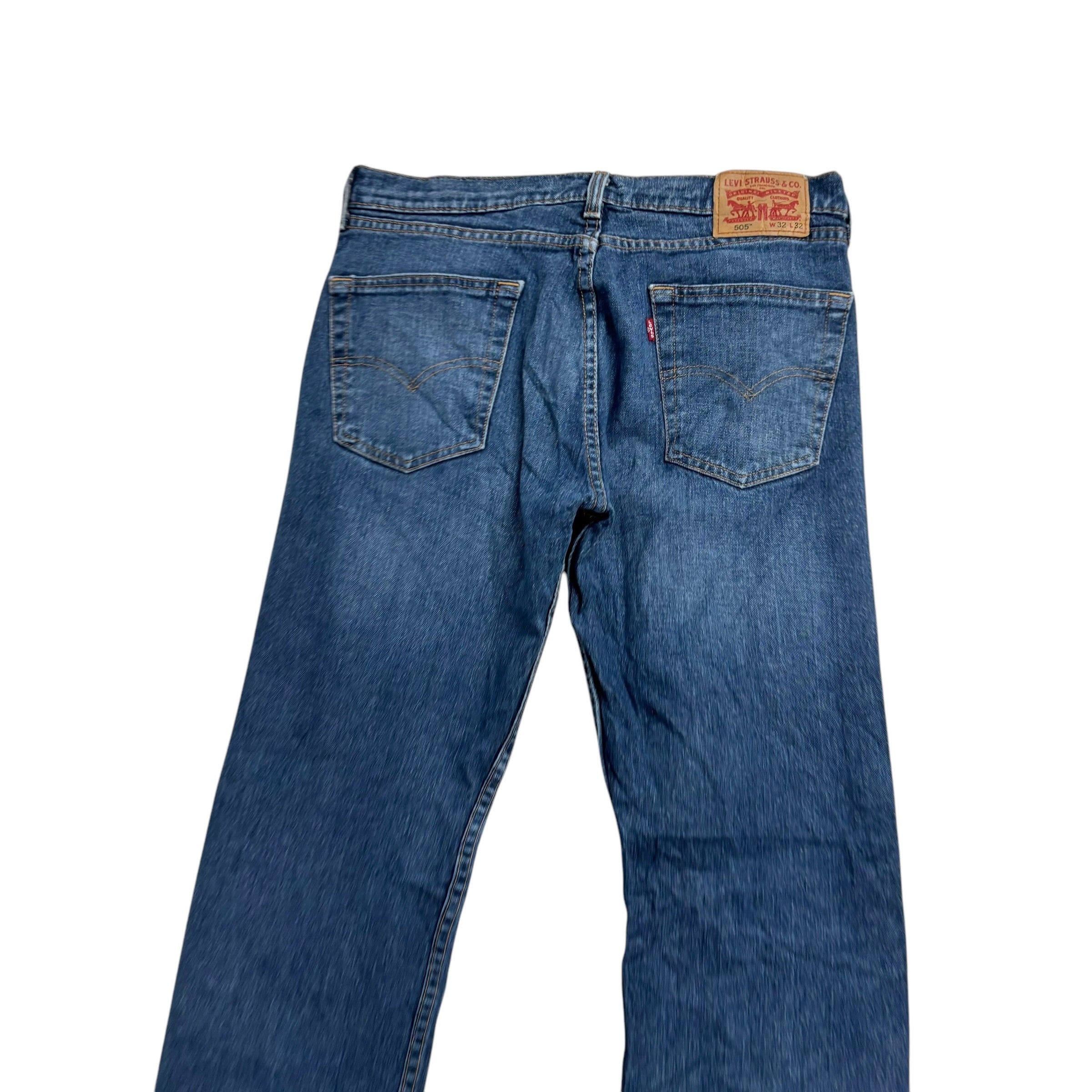 Levis 505 Jeans W32 L32 Mens Mid Blue Regular Straight Fit Stretch Denim
