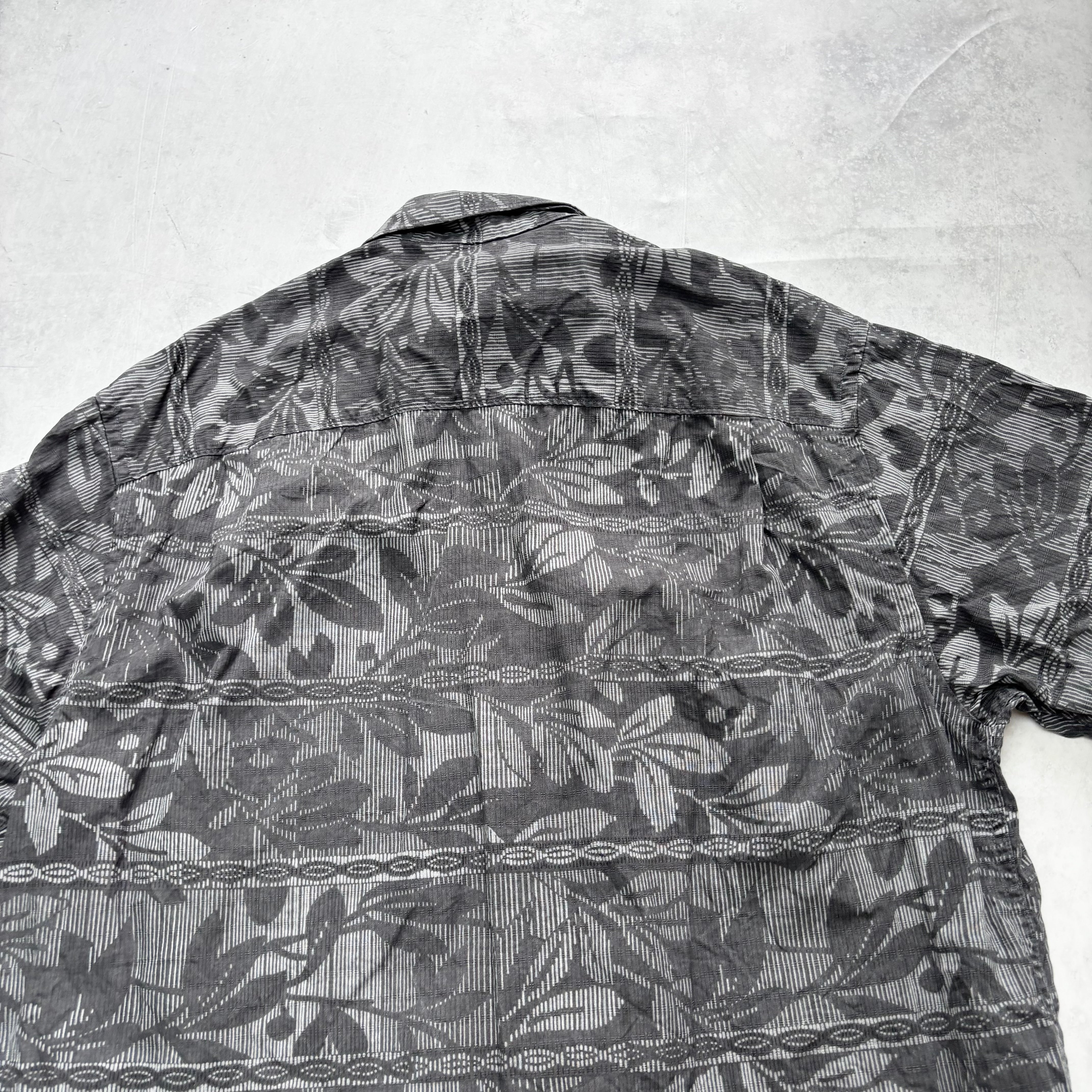 Vintage Hawaiian Shirt Mens Large Grey Silk Floral Aloha Short Sleeve (E)