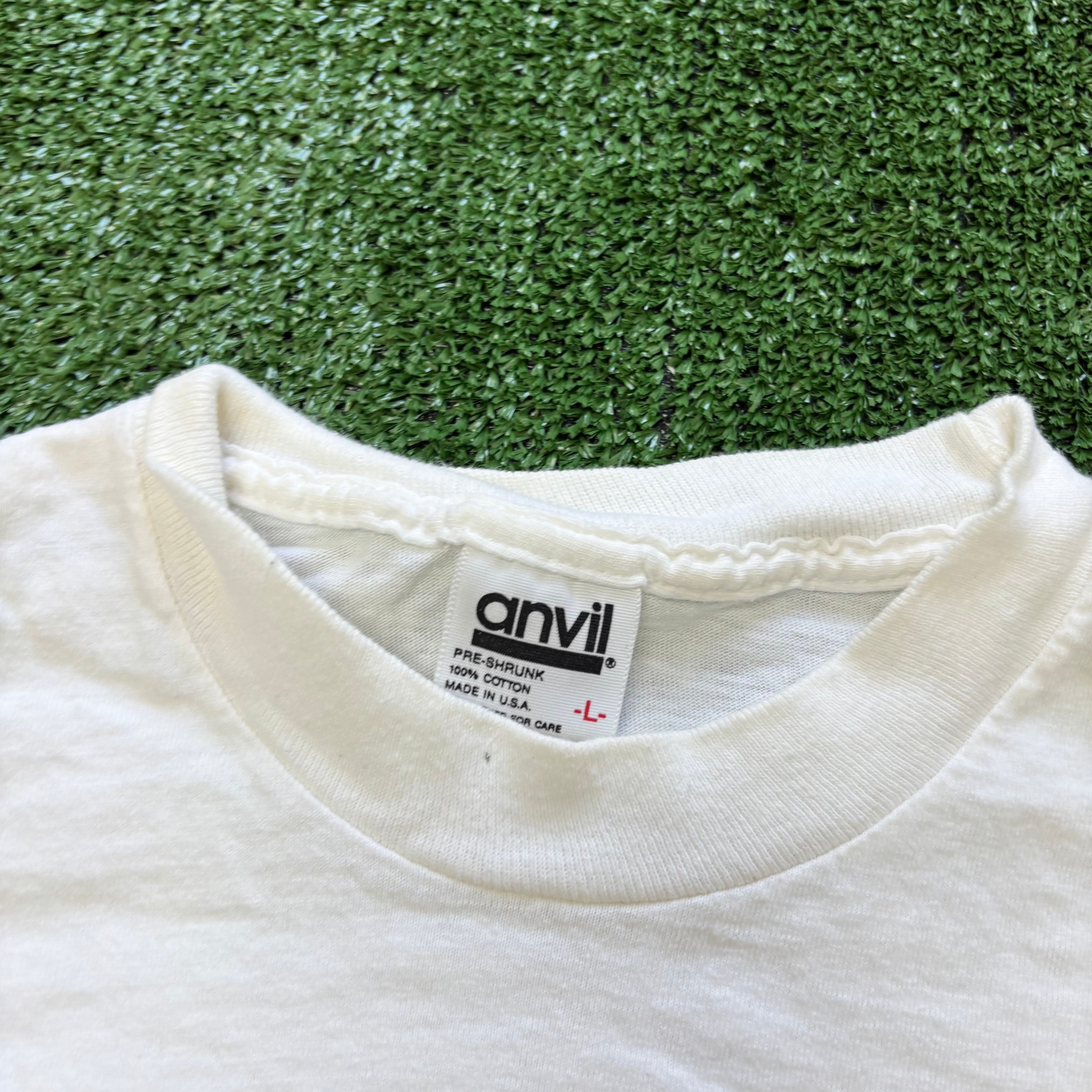 Vintage T Shirt Mens Medium White Single Stitch Graphic Print 90s