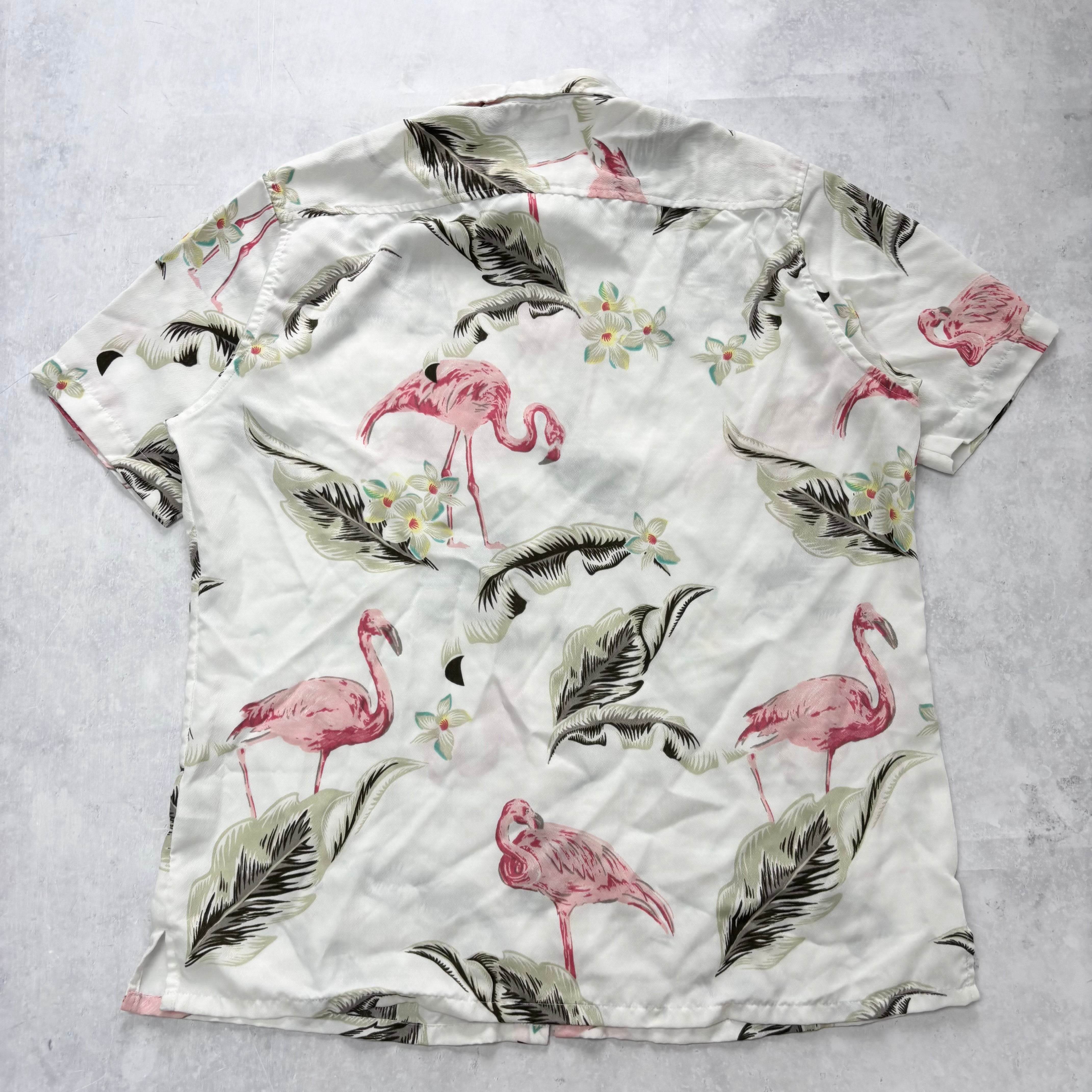 Hawaiian Shirt Mens Large White Floral Aloha Short Sleeve Polyester (E)