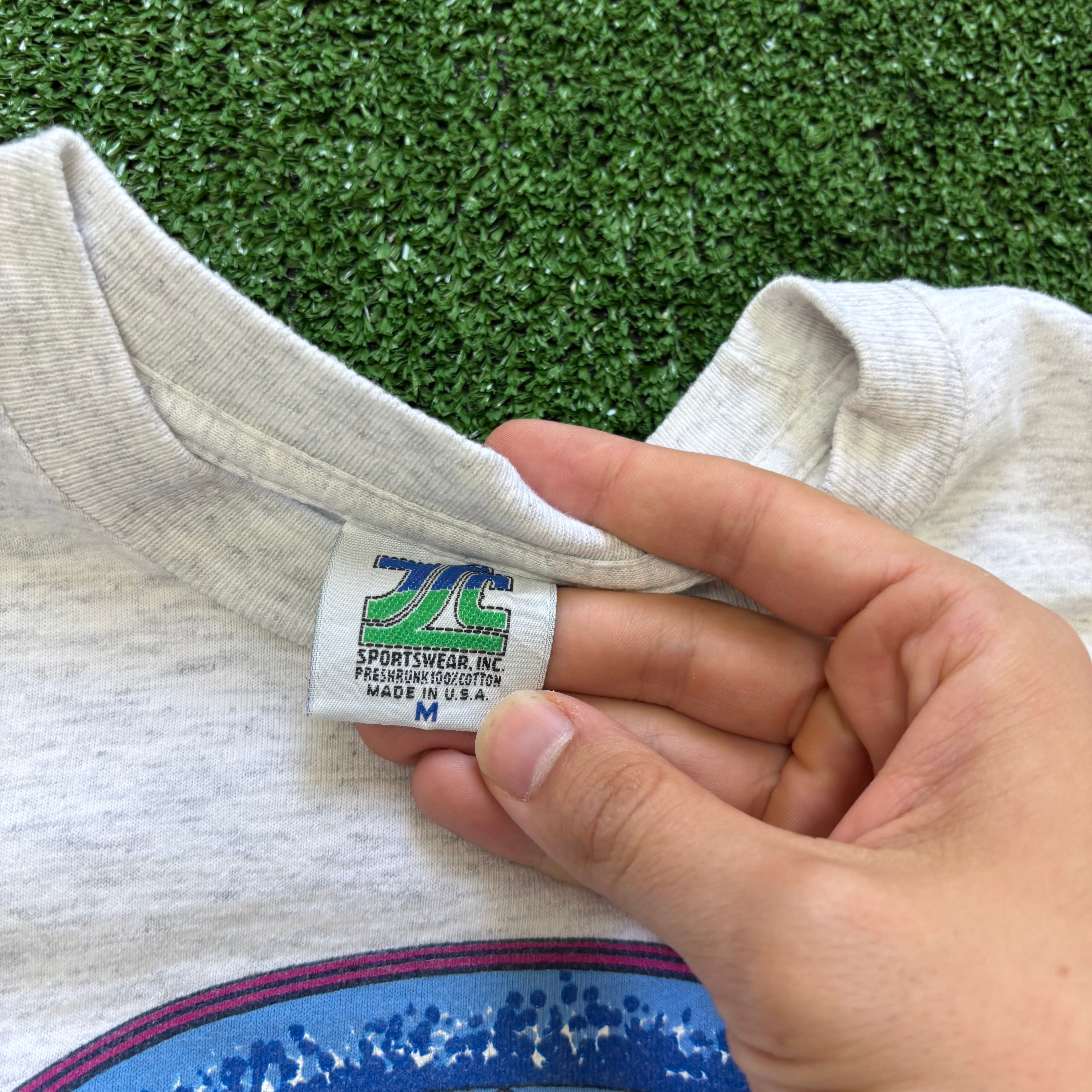 Vintage T Shirt Mens Small Grey Single Stitch Graphic Print 90s College