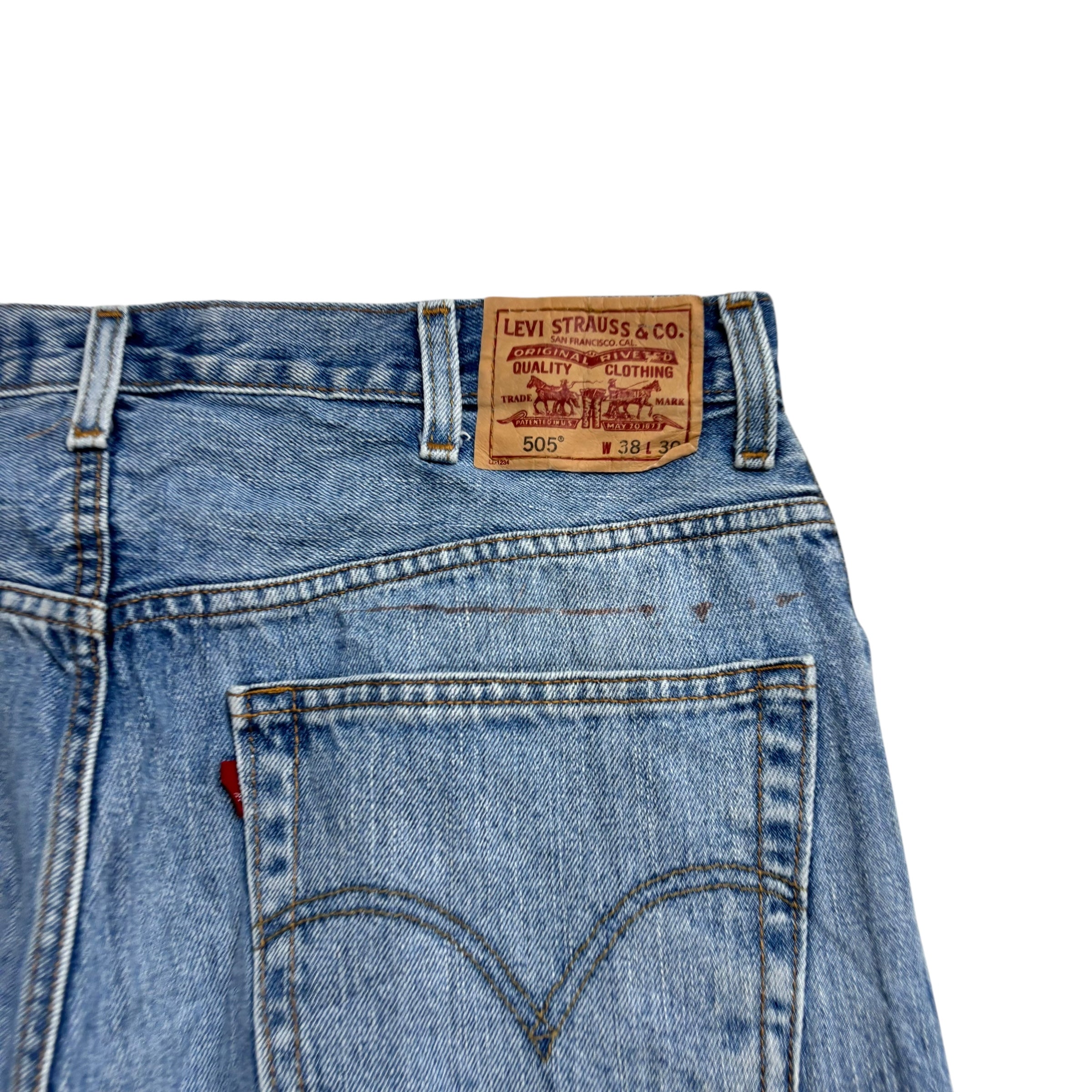Levis 505 Jeans W38 L30 Mens Light Blue Regular Straight Fit Vintage Denim (F)