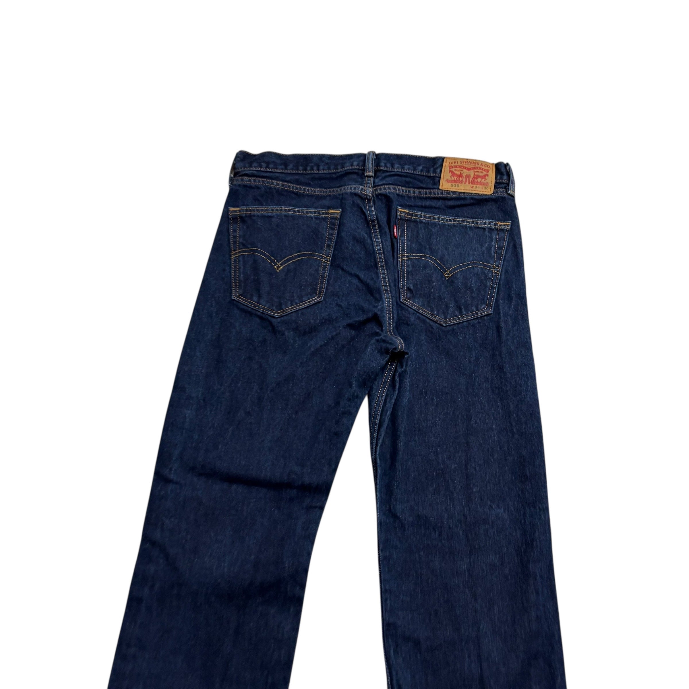 Levis 505 Jeans W34 L30 Mens Dark Blue Regular Straight Fit Denim (E)