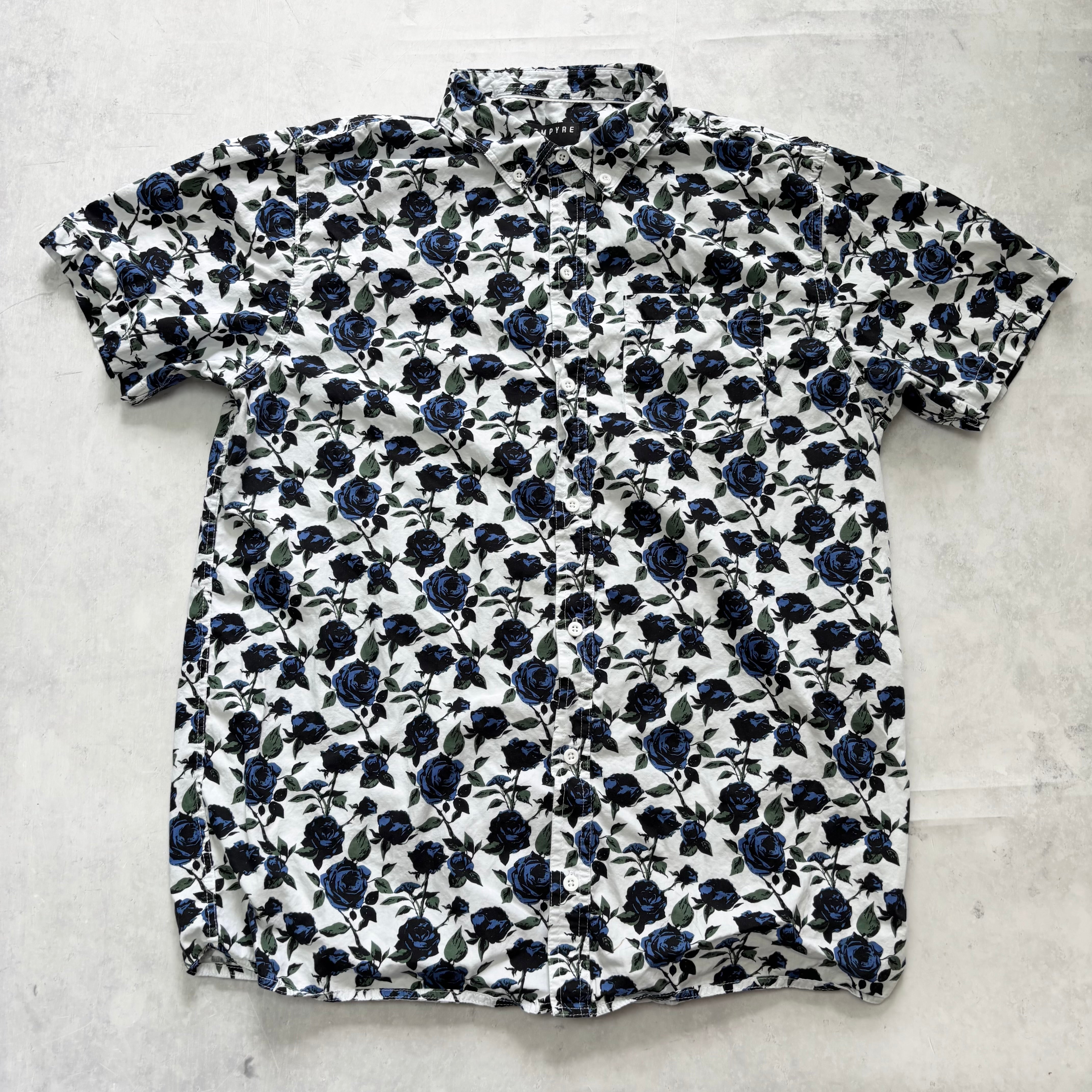 Hawaiian Shirt Mens Large White Short Sleeve Cotton Slim Fit (E)