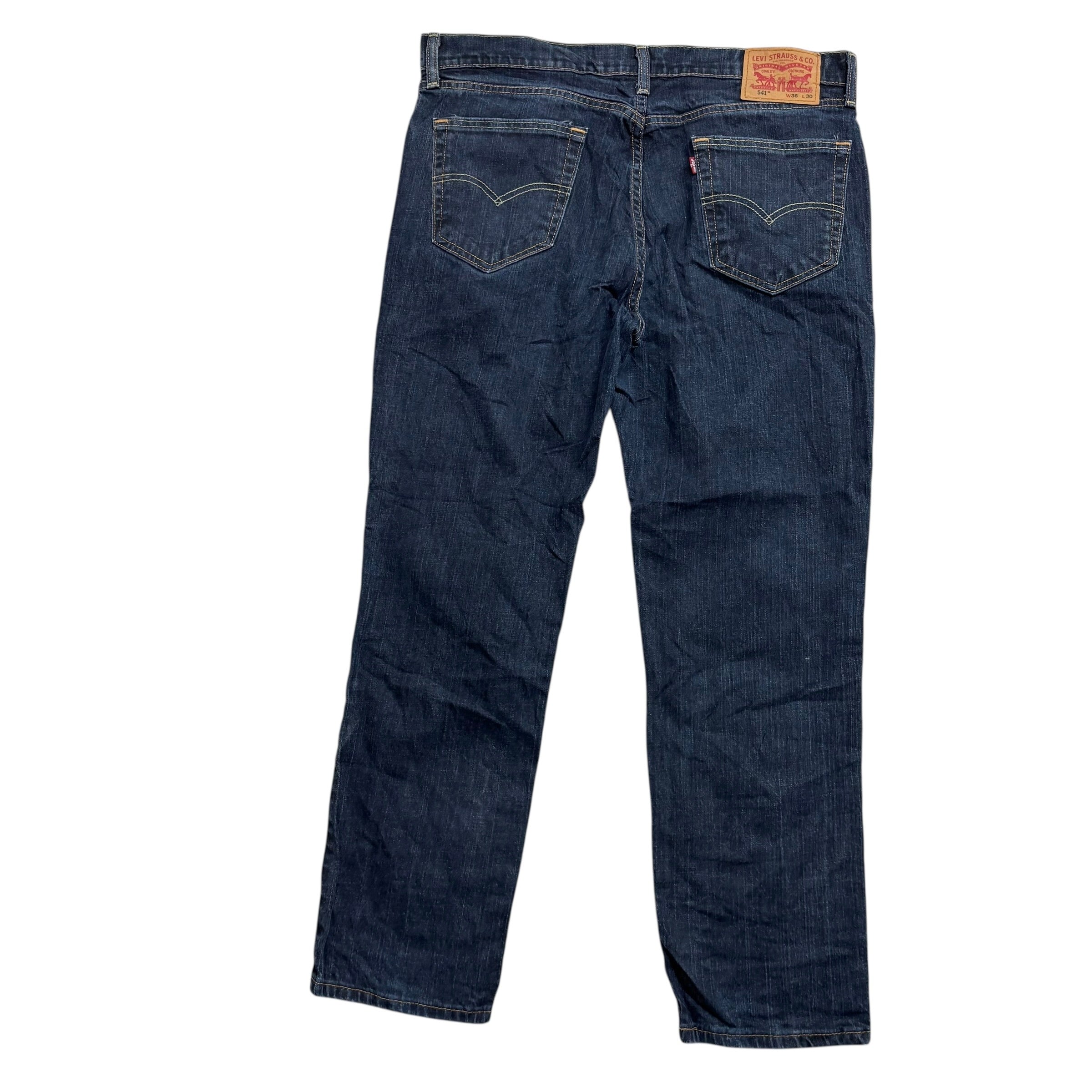 Levis 541 Jeans W36 L29 Mens Dark Blue Athletic Tapered Fit Stretch Denim (E)