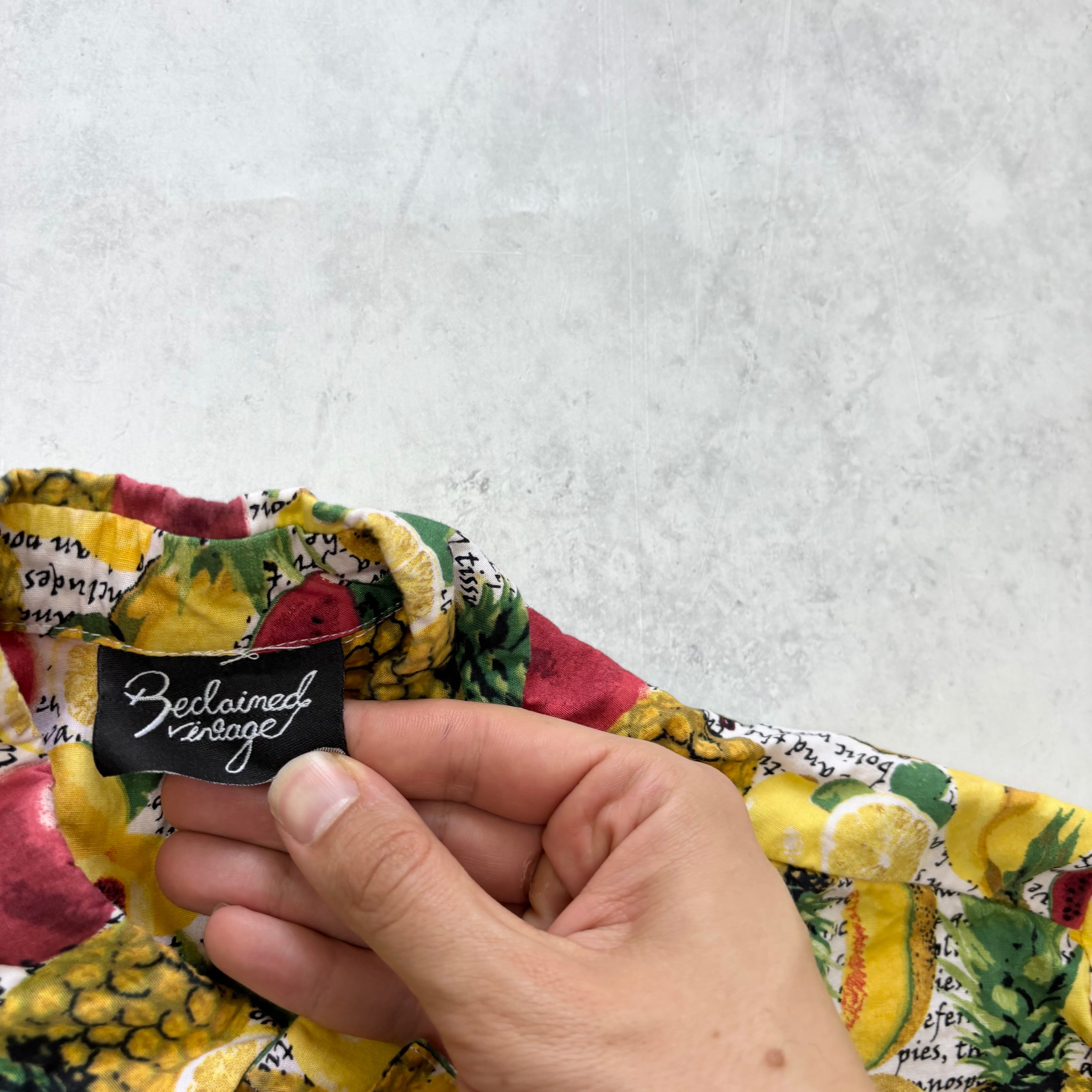 Hawaiian Shirt Mens Large Yellow Floral Aloha Short Sleeve Cotton (E)