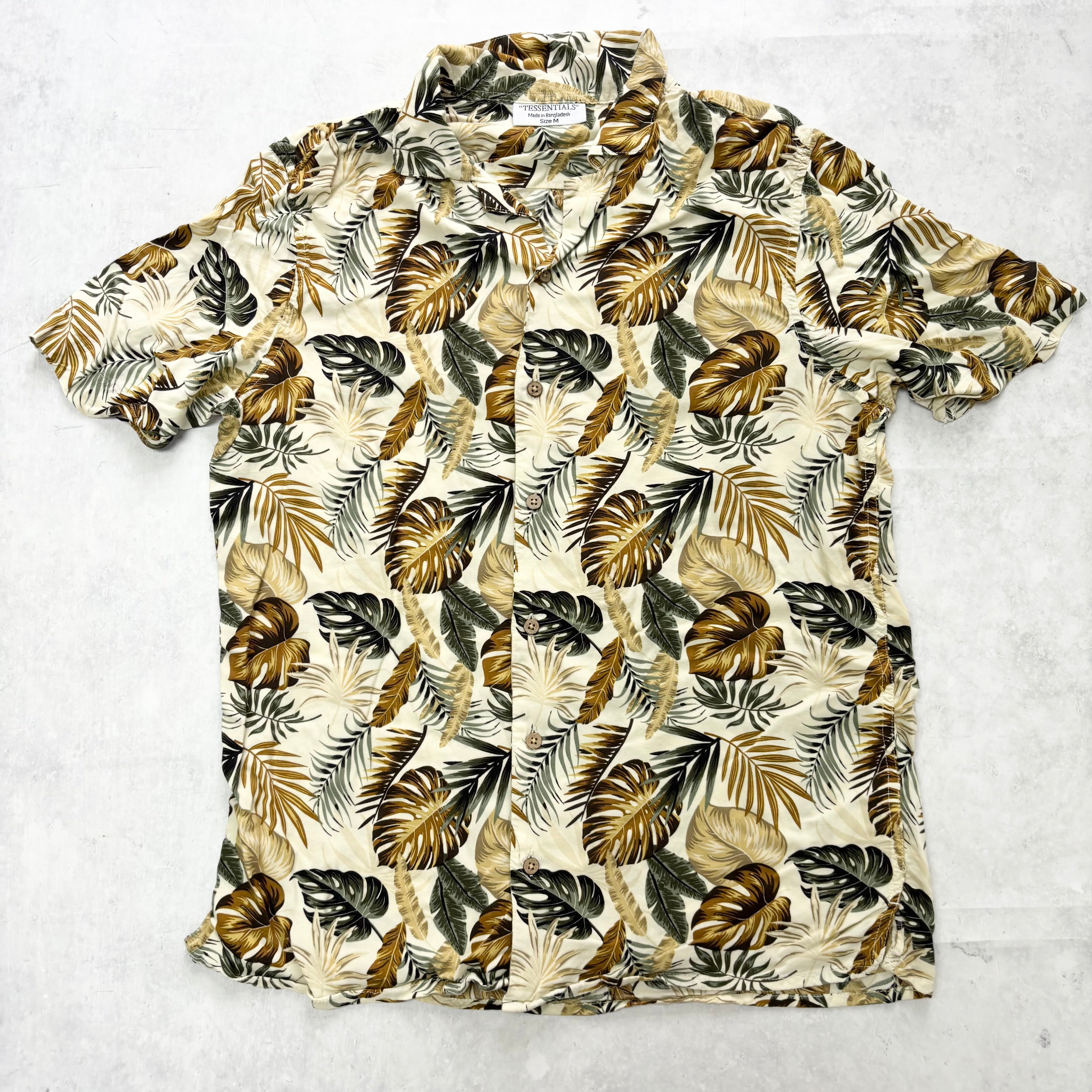 Hawaiian Shirt Mens Medium Yellow Floral Aloha Short Sleeve Viscose (E)