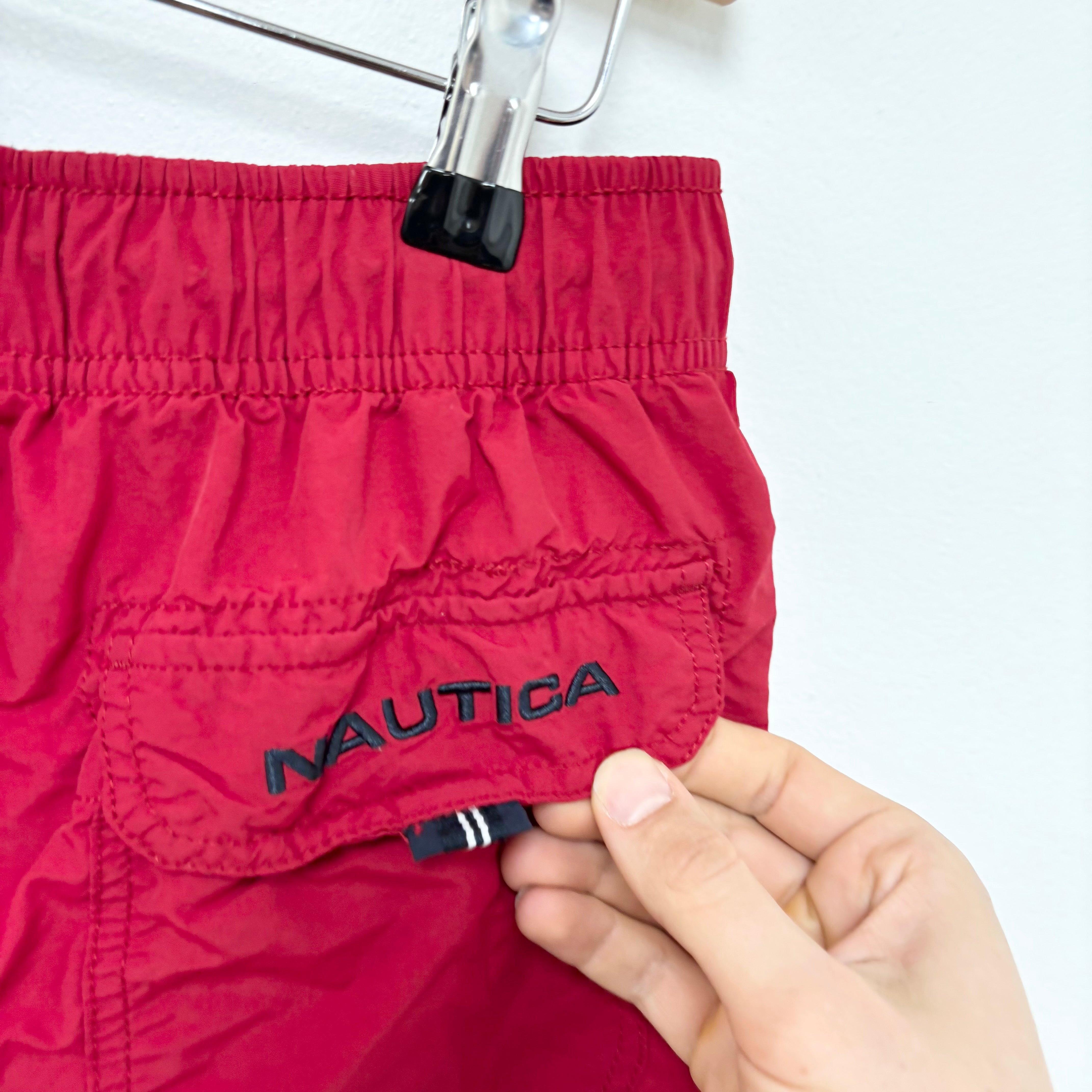 Nautica Swimming Shorts Mens Medium Red Surf Beach Swim Pockets (E)