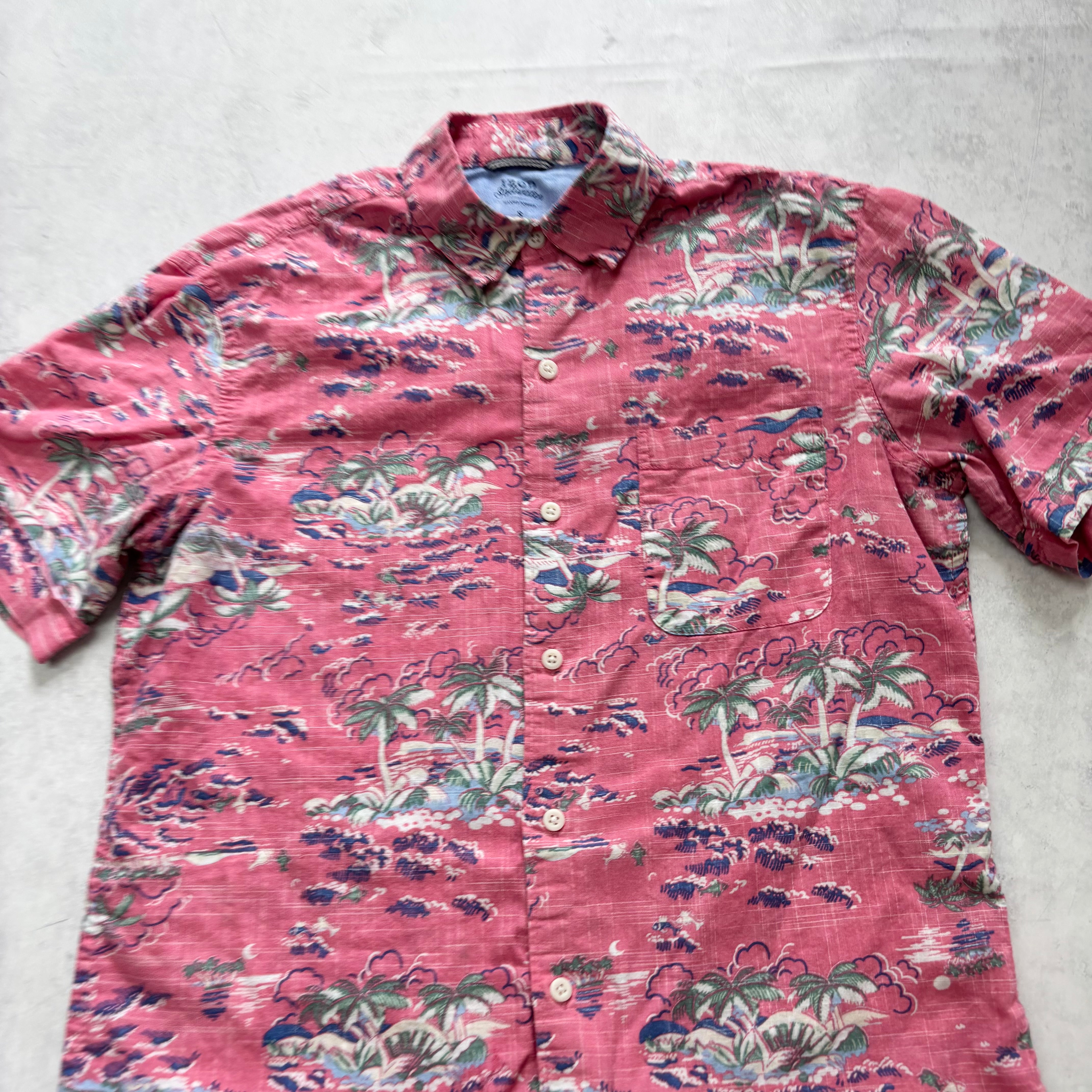 IZOD Hawaiian Shirt Mens Small Pink Short Sleeve Cotton (E)
