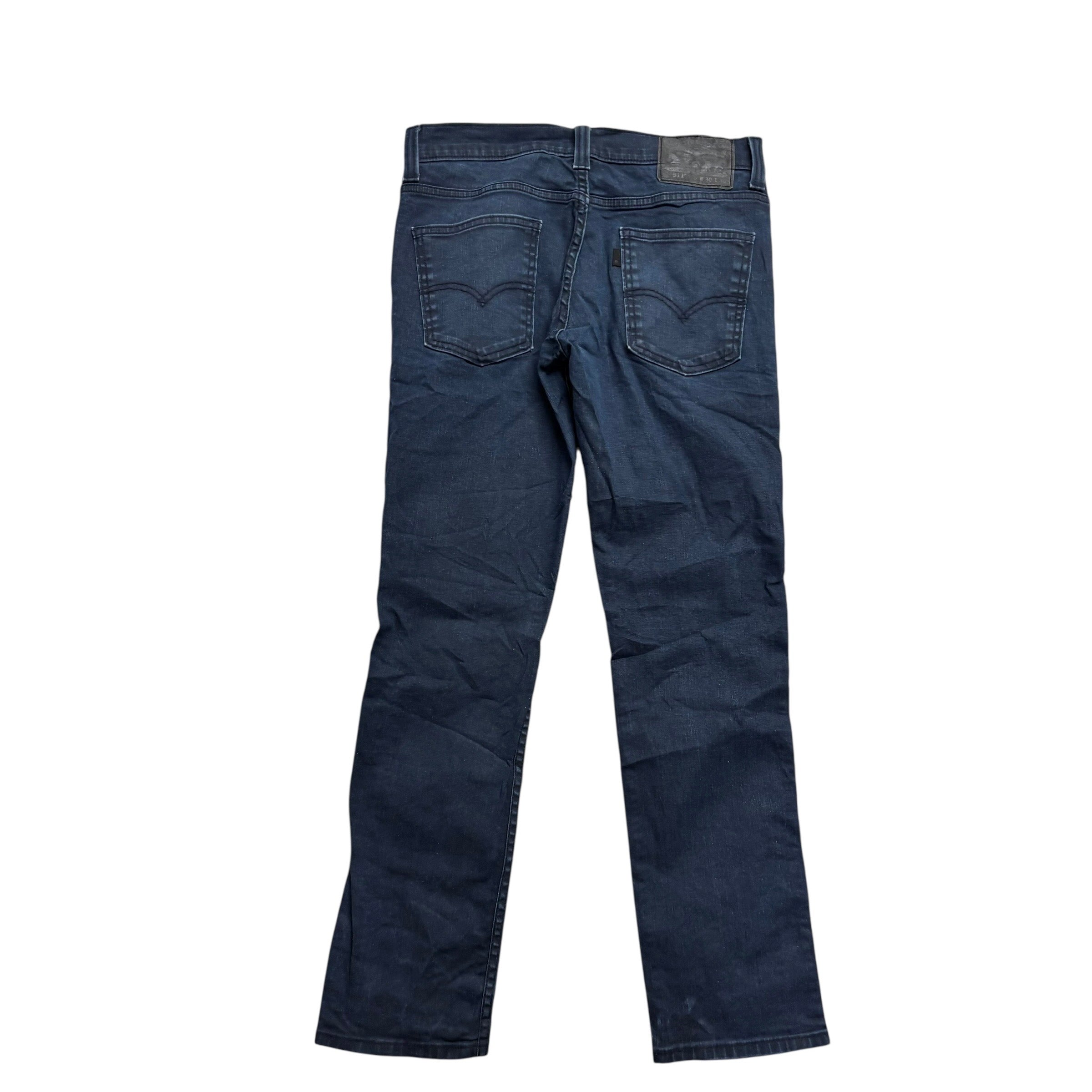 Levis 511 Jeans W30 L29 Mens Waxed Navy Blue Slim Fit Stretch Denim (E)