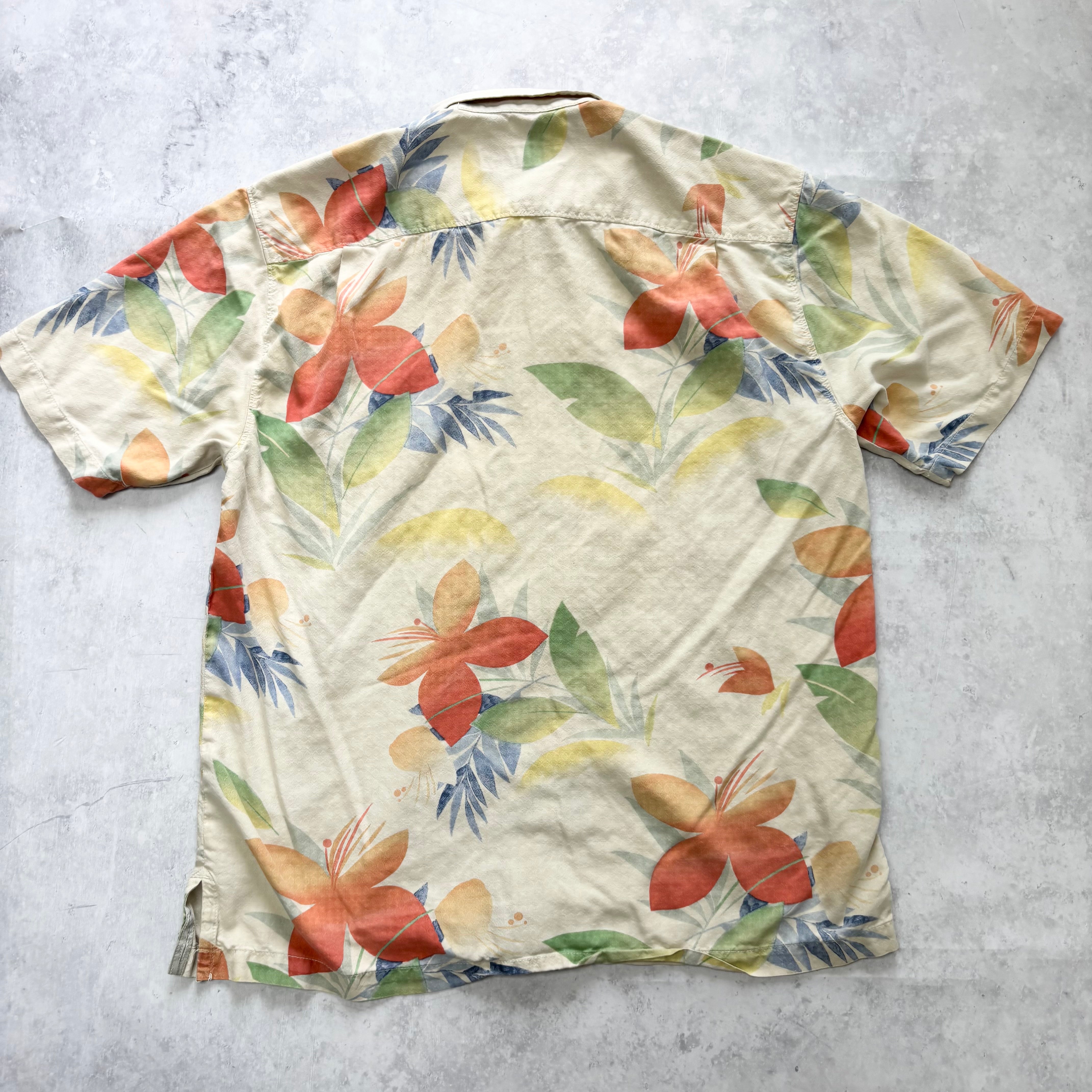 Vintage Hawaiian Shirt Mens Large Beige Floral Aloha Tommy Bahama Silk (E)