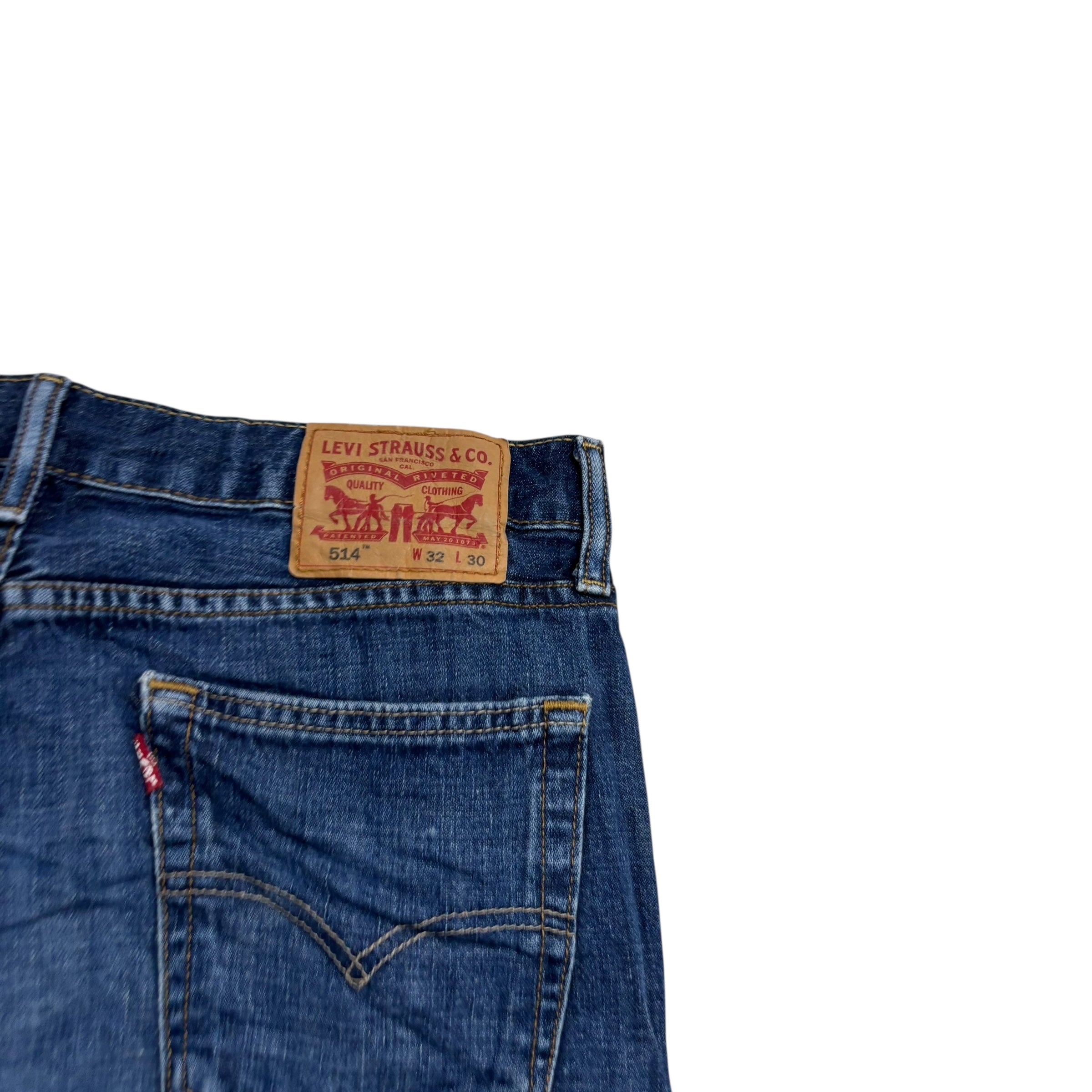 Levis 514 Jeans W32 L30 Mens Mid Blue Regular Straight Fit Stretch Denim (E)