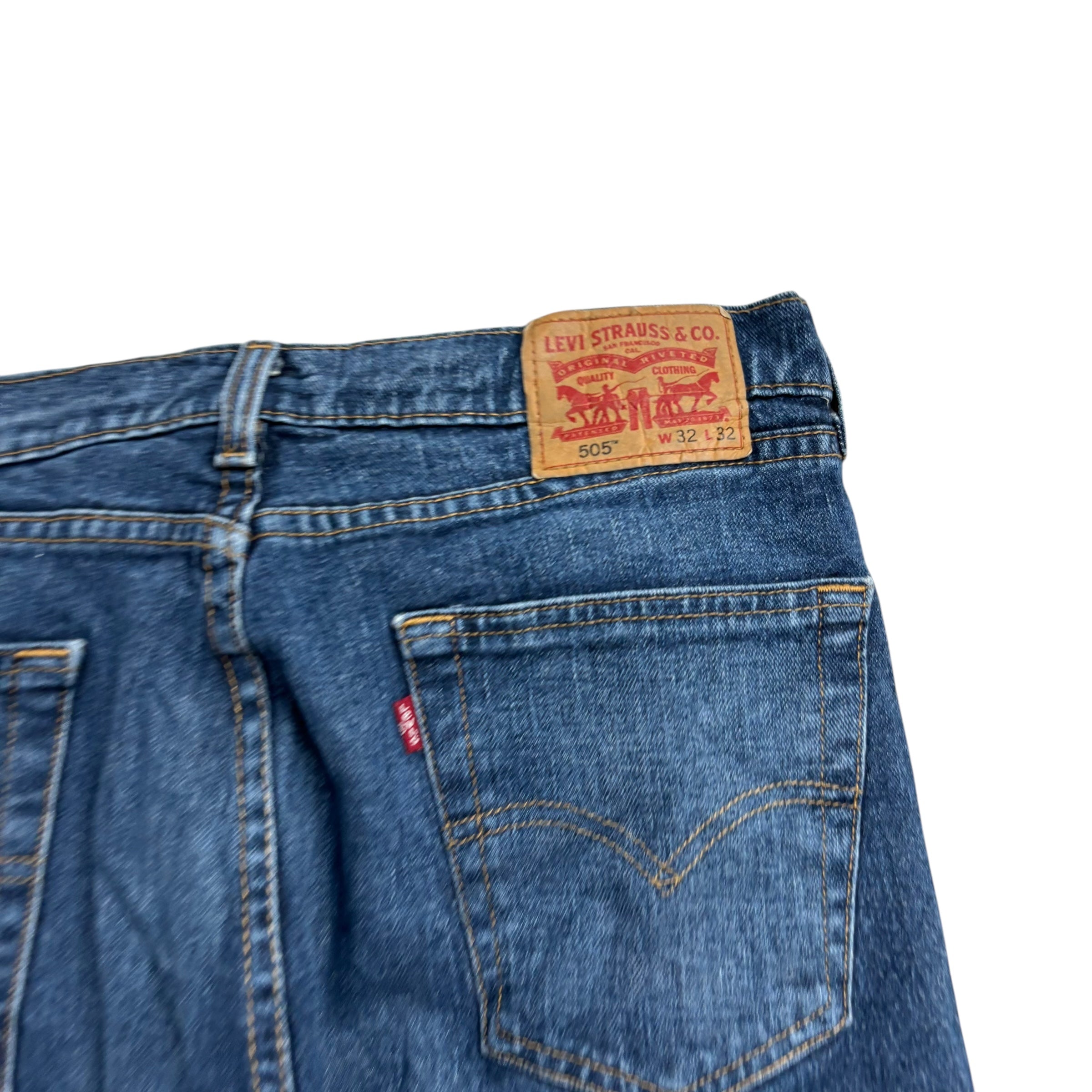 Levis 505 Jeans W32 L32 Mens Mid Blue Regular Straight Fit Stretch Denim