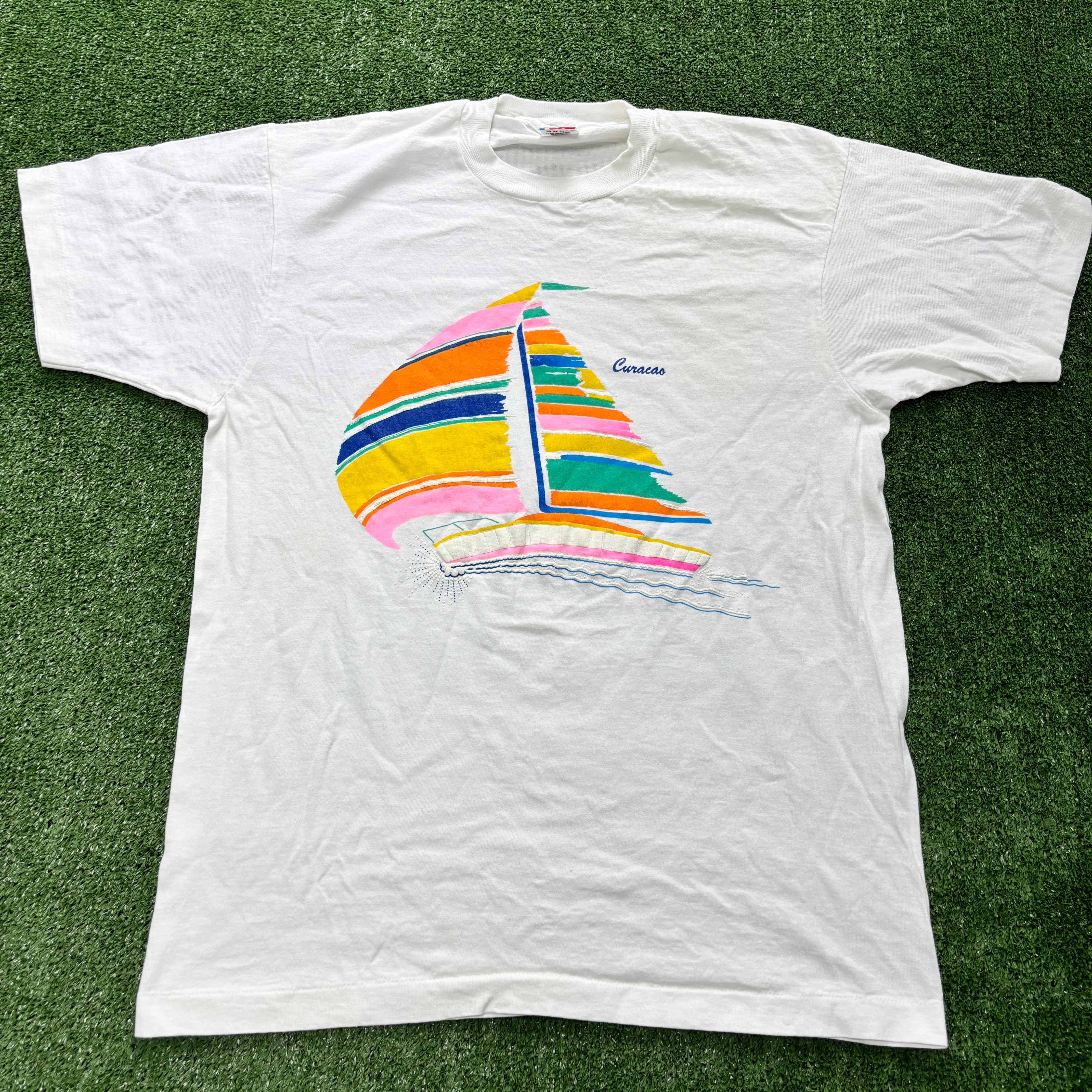 Vintage T Shirt Mens Large White Single Stitch Graphic Print 90s USA Tourist