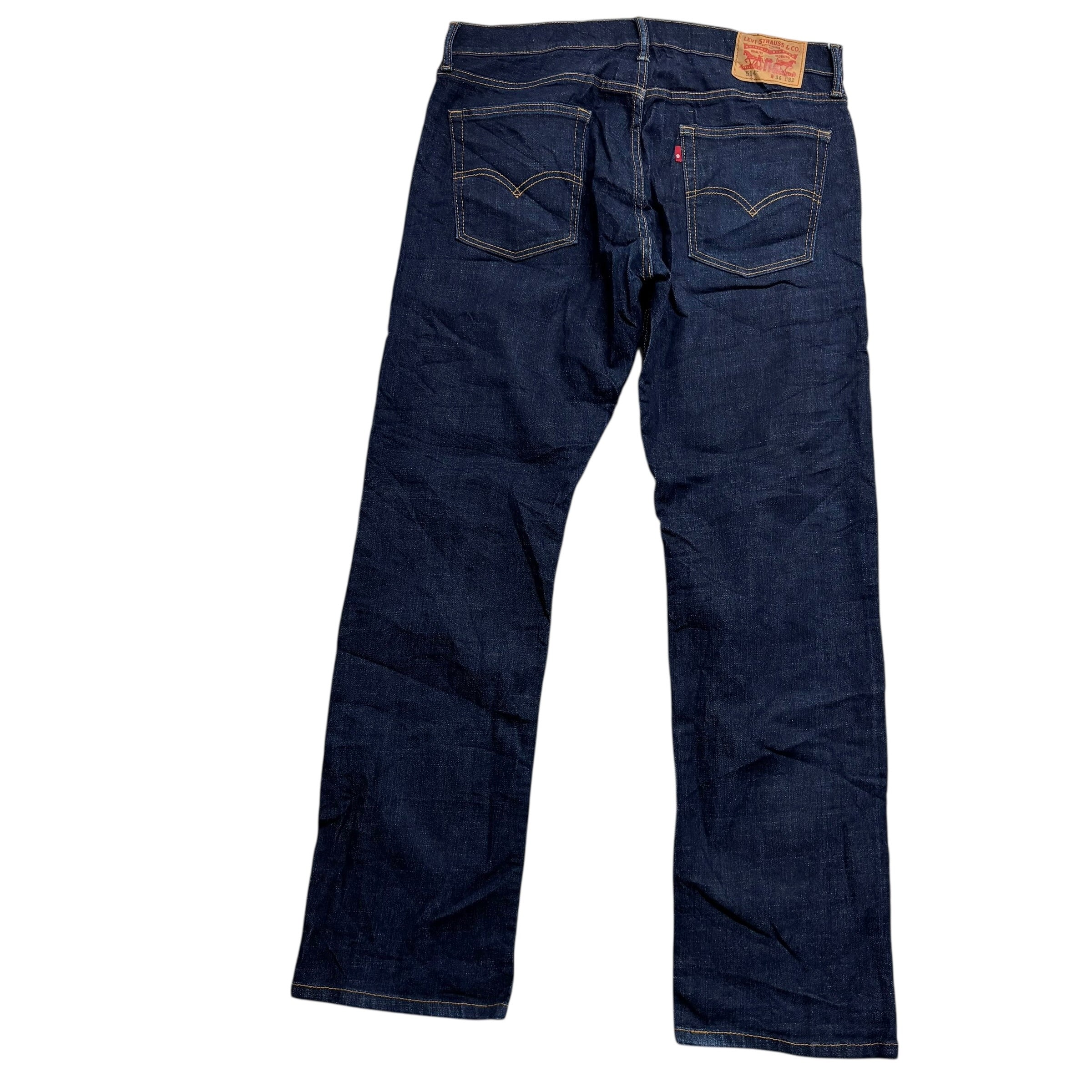 Levis 514 Jeans W36 L32 Mens Dark Blue Regular Straight Fit Stretch Denim (E)