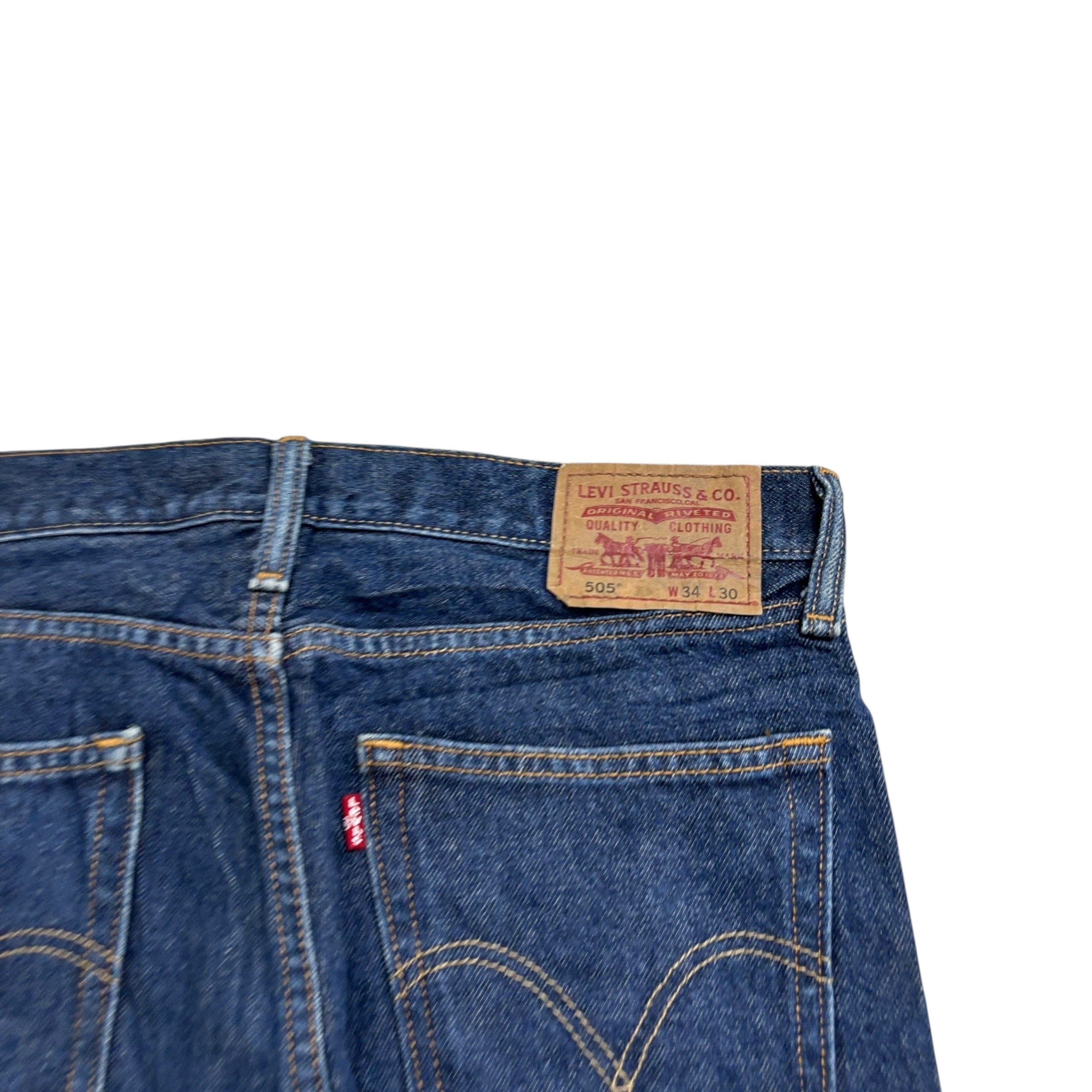 Levis 505 Jeans W34 L30 Mens Dark Blue Regular Straight Fit Vintage Denim (E)