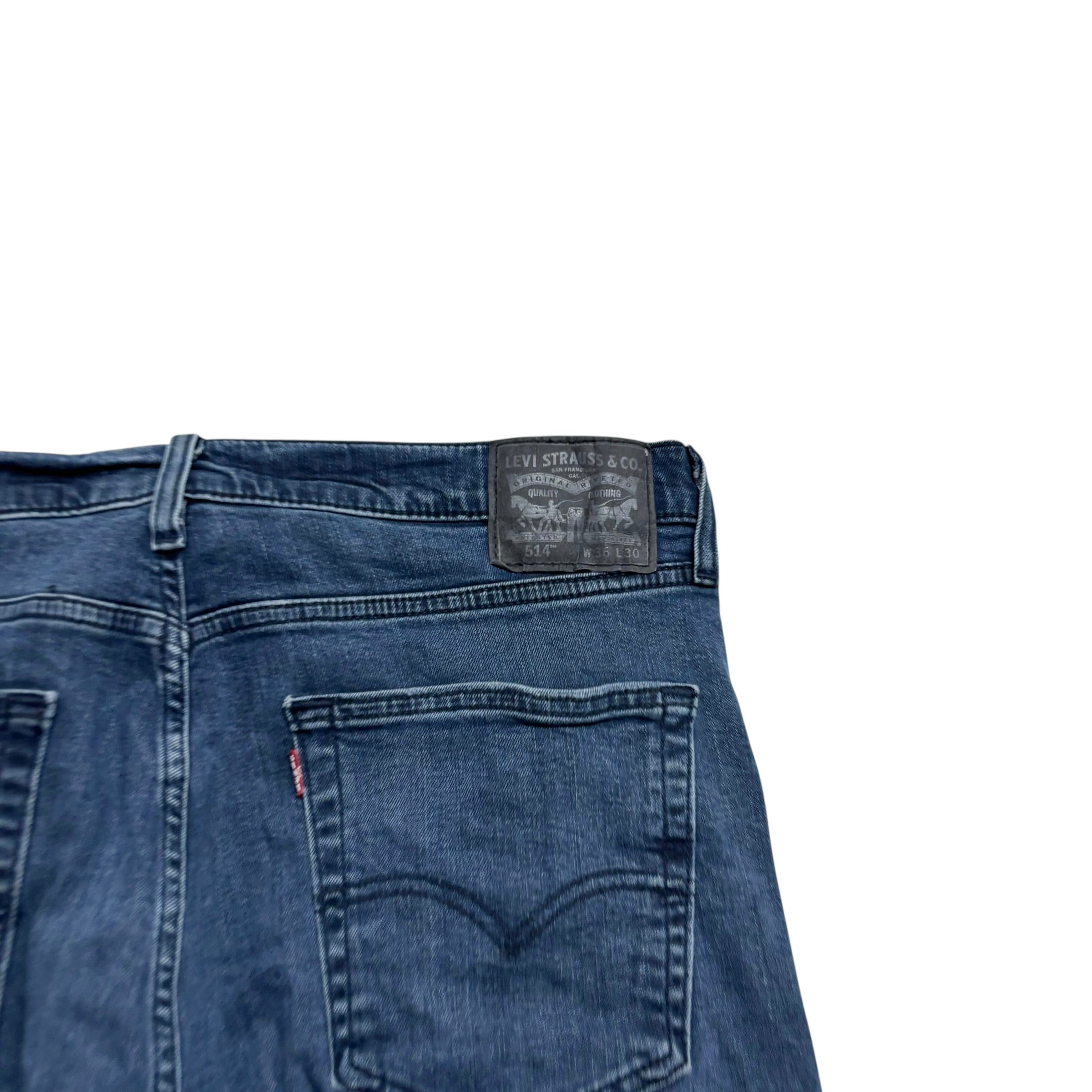 Levis 514 Jeans W36 L30 Mens Navy Blue Regular Straight Fit Stretch Denim (E)