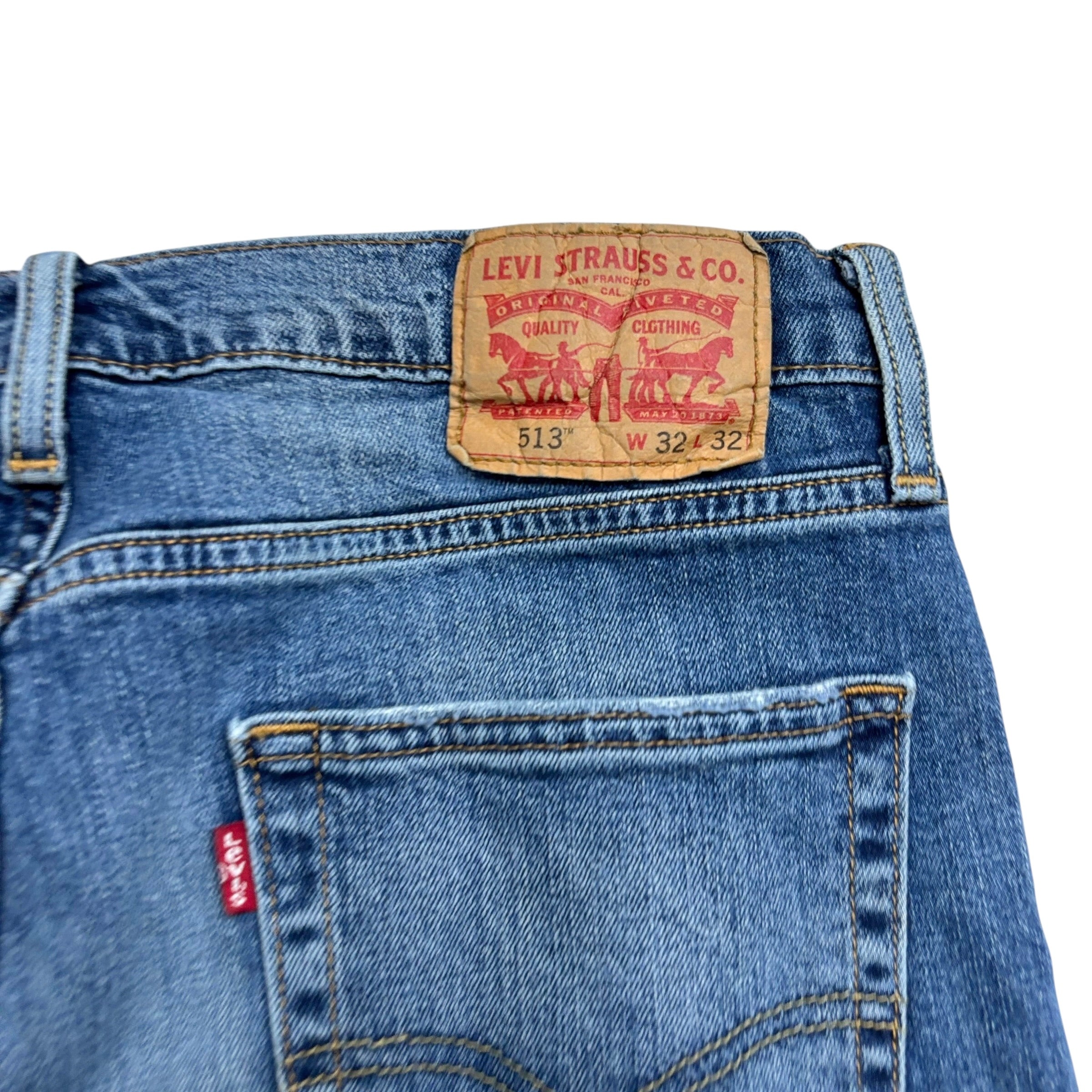 Levis 513 Jeans W32 L32 Mens Mid Blue Slim Straight Fit Stretch Denim (E)