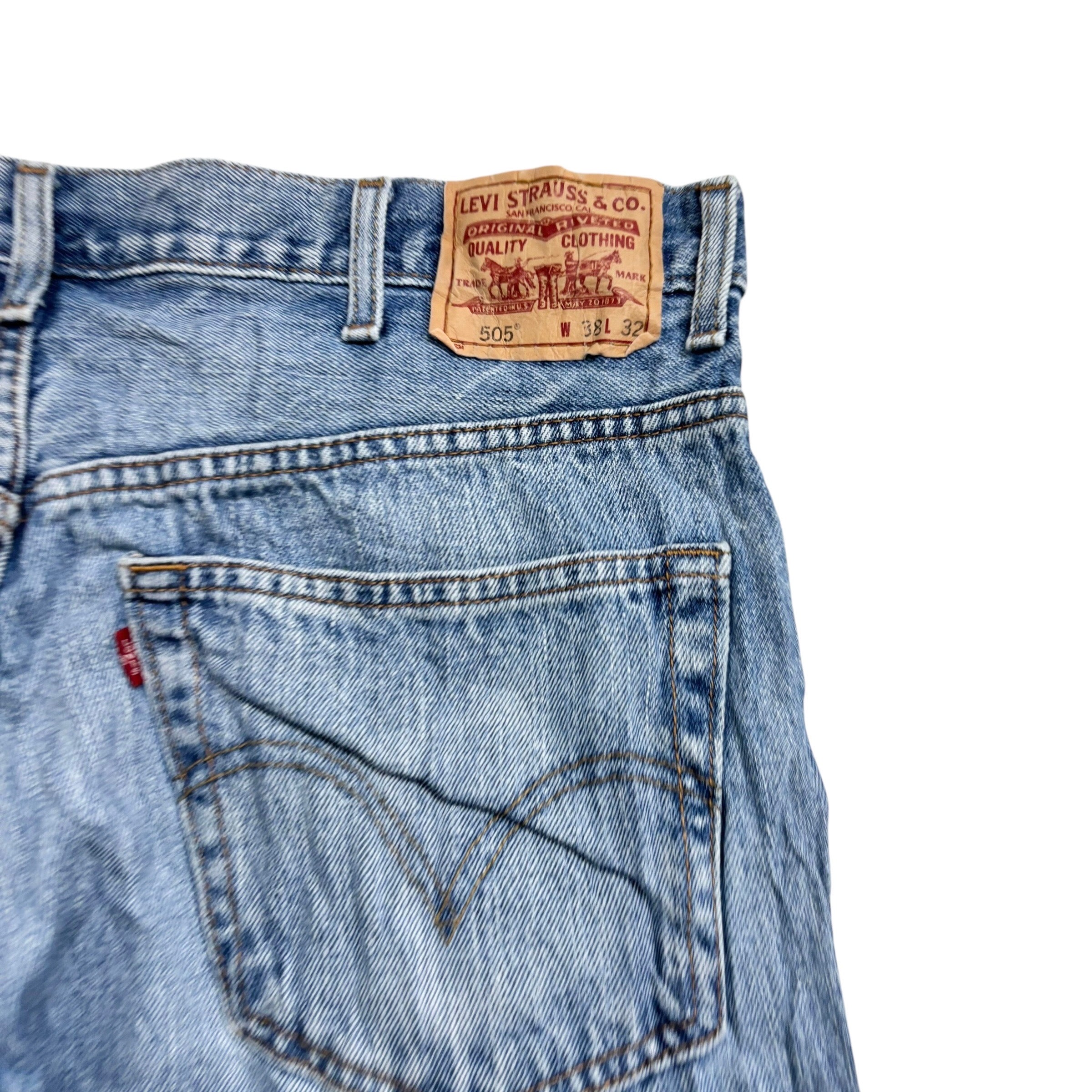 Levis 505 Jeans W38 L32 Mens Light Blue Regular Straight Fit Vintage Denim (E)