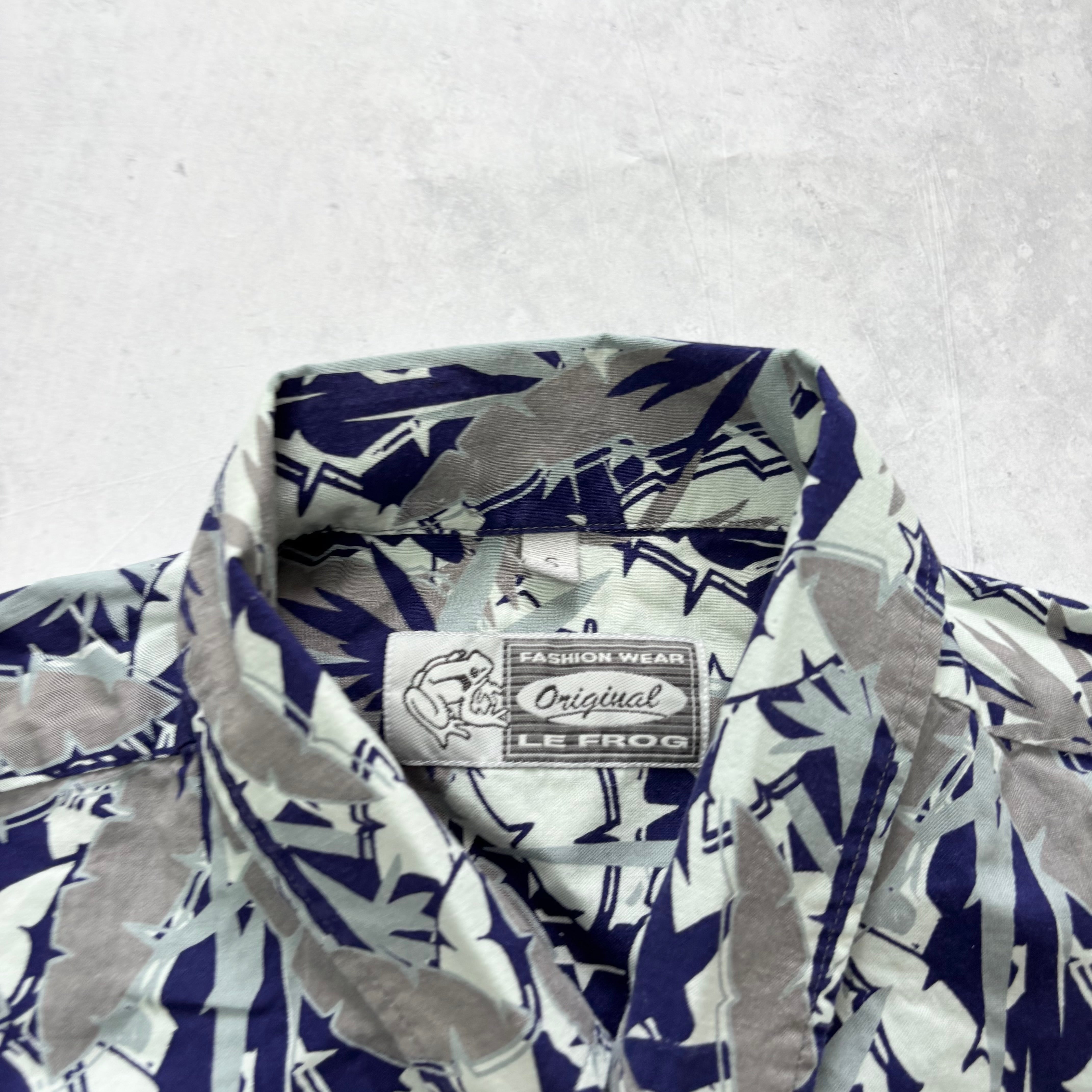 Vintage Hawaiian Shirt Mens Small Grey Floral Aloha Short Sleeve Cotton (E)