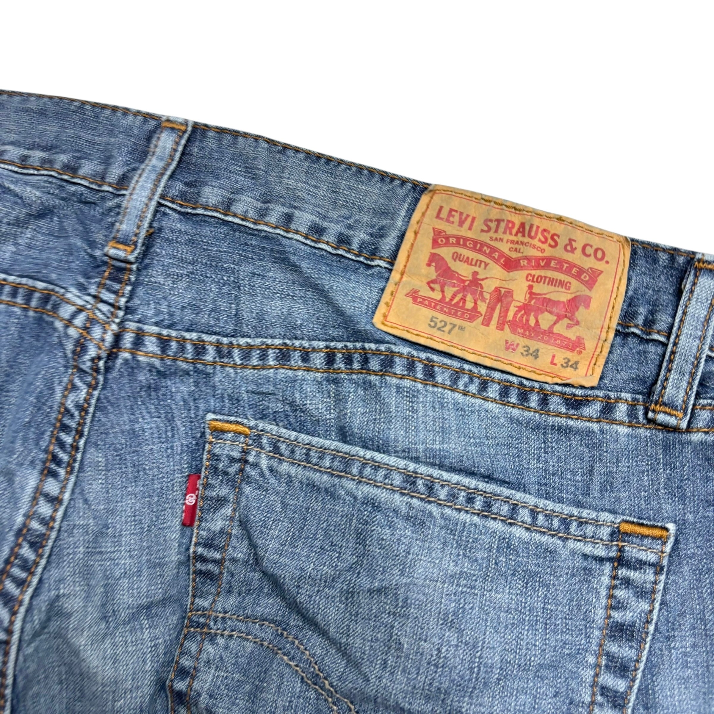 Levis 527 Jeans W34 L34 Mens Mid Blue Slim Bootcut Fit Denim (E)