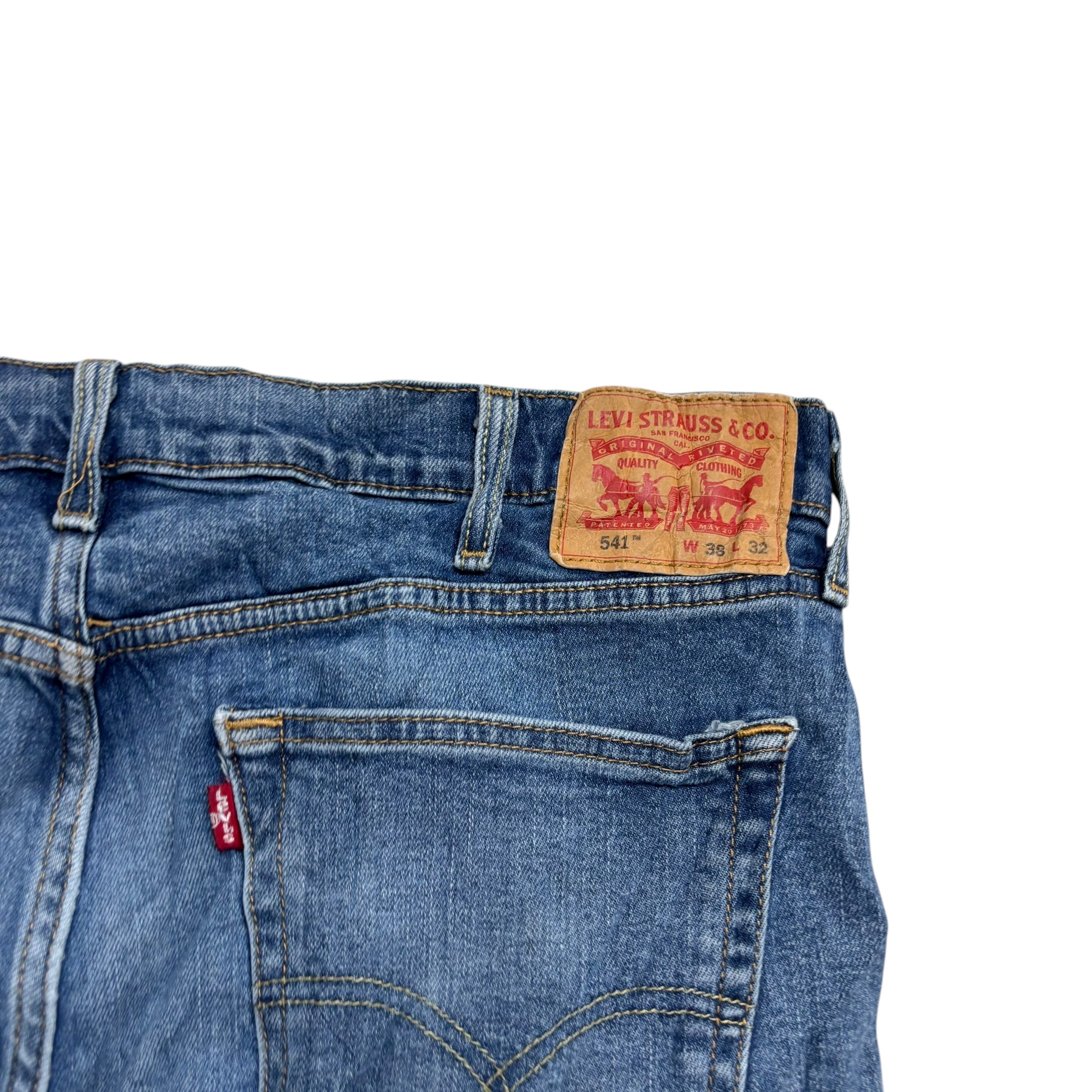 Levis 541 Jeans W38 L30 Mens Mid Blue Athletic Tapered Fit Stretch Denim (E)