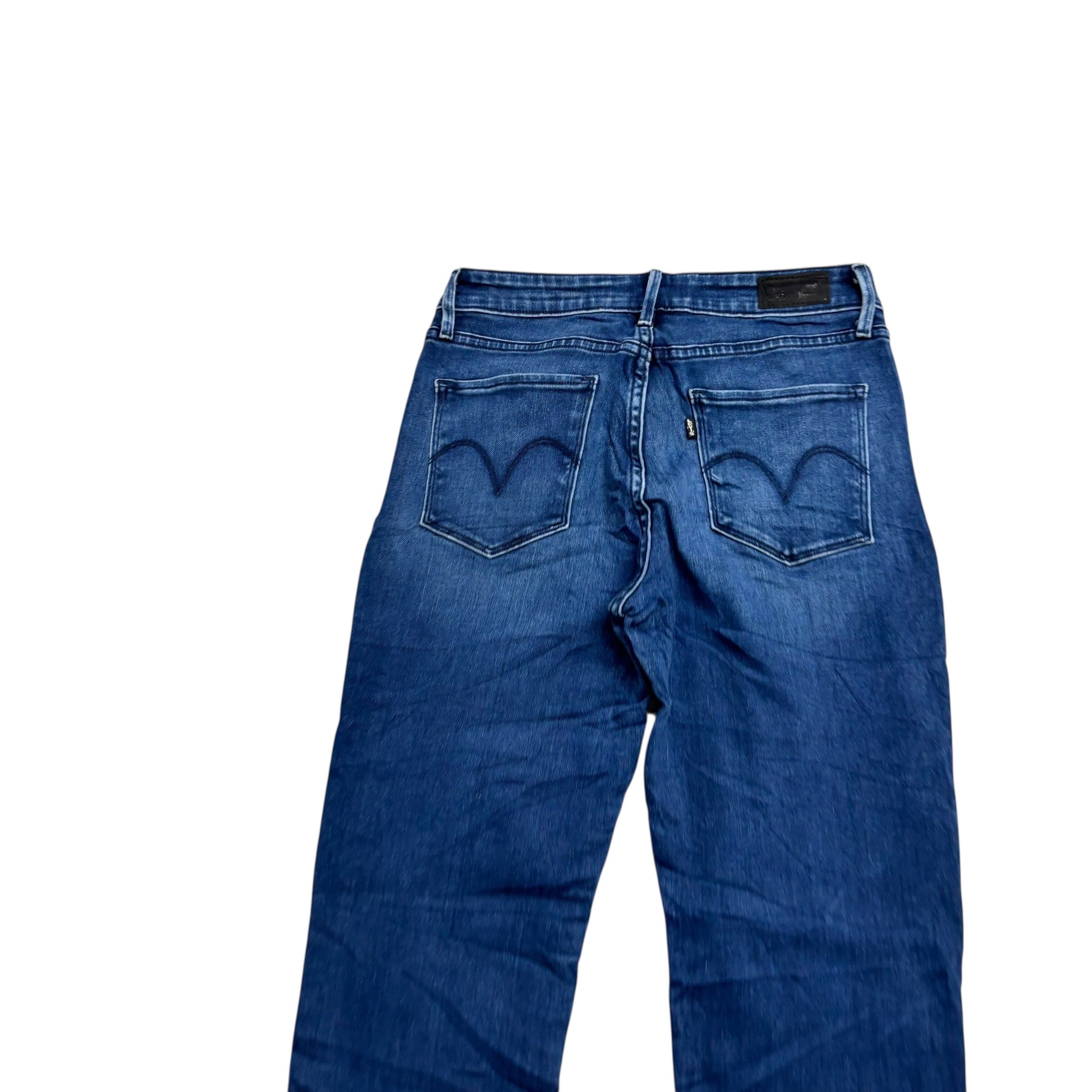Levis Jeans W29 L32 Womens Mid Rise Straight Navy Blue Stretch Denim (E)